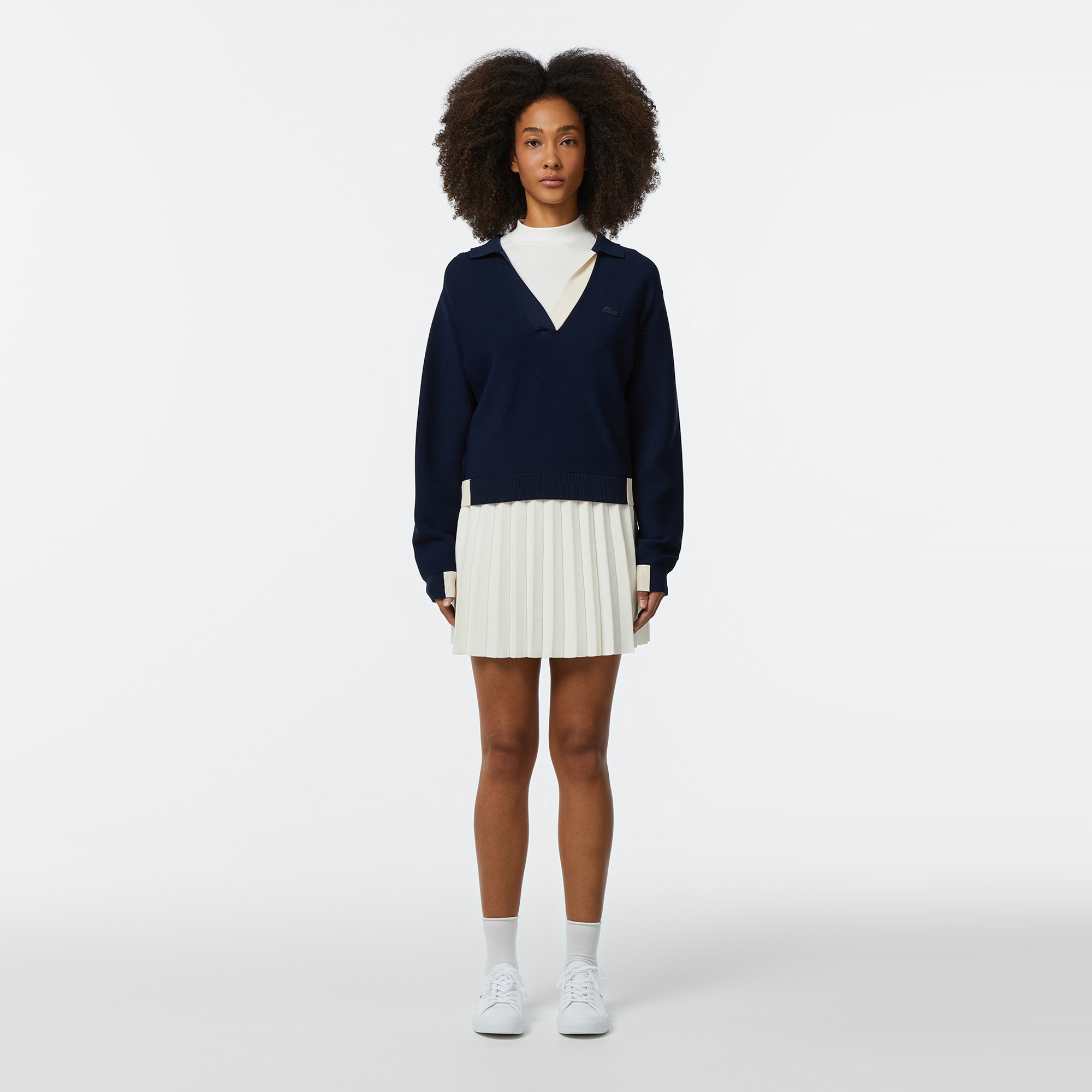 Lacoste Kadın Regular Fit Polo Yaka Renk Bloklu Lacivert Triko