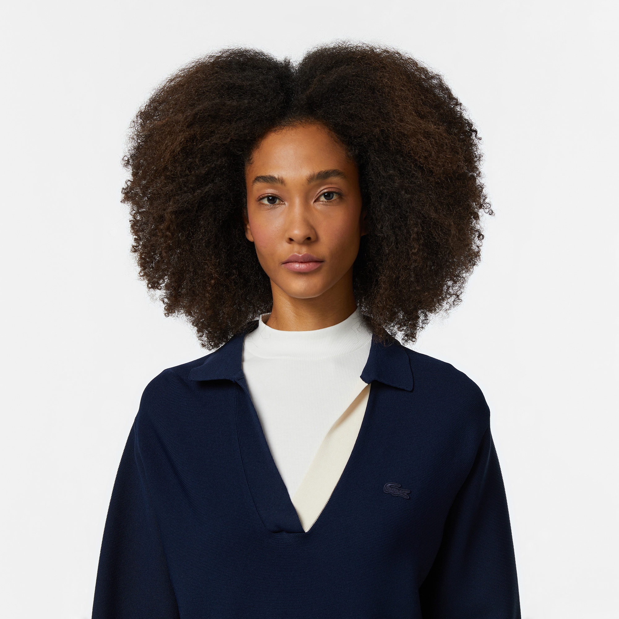 Lacoste Kadın Regular Fit Polo Yaka Renk Bloklu Lacivert Triko