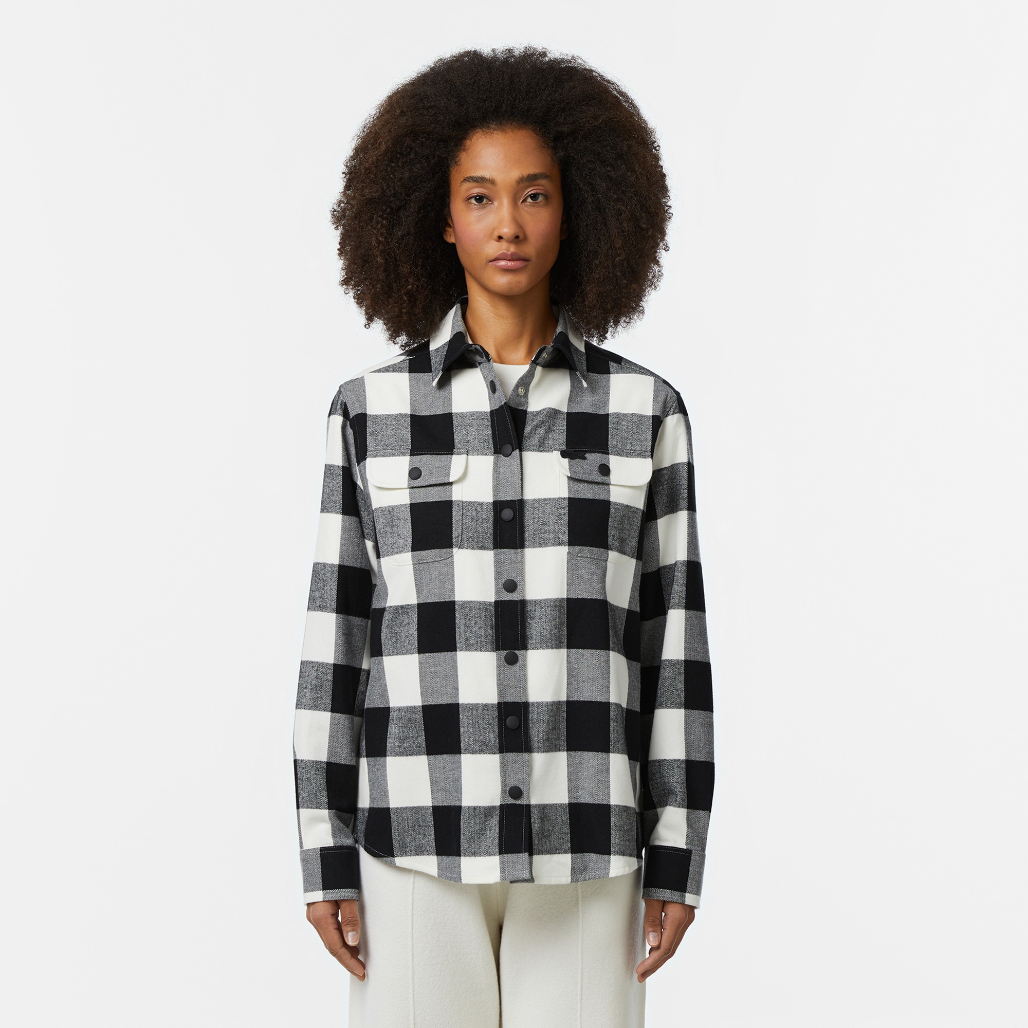 Lacoste Kadın Regular Fit Ekose Siyah Gömlek