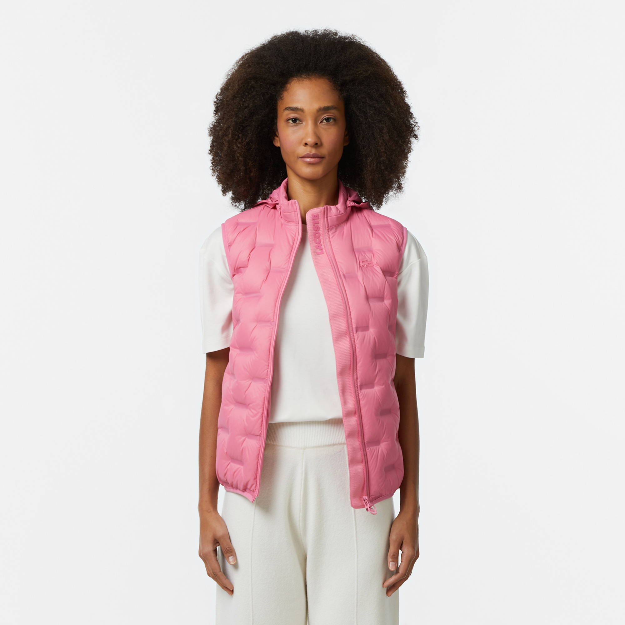 Lacoste Kadın Kapitone Regular Fit Kapüşonlu Pembe Yelek