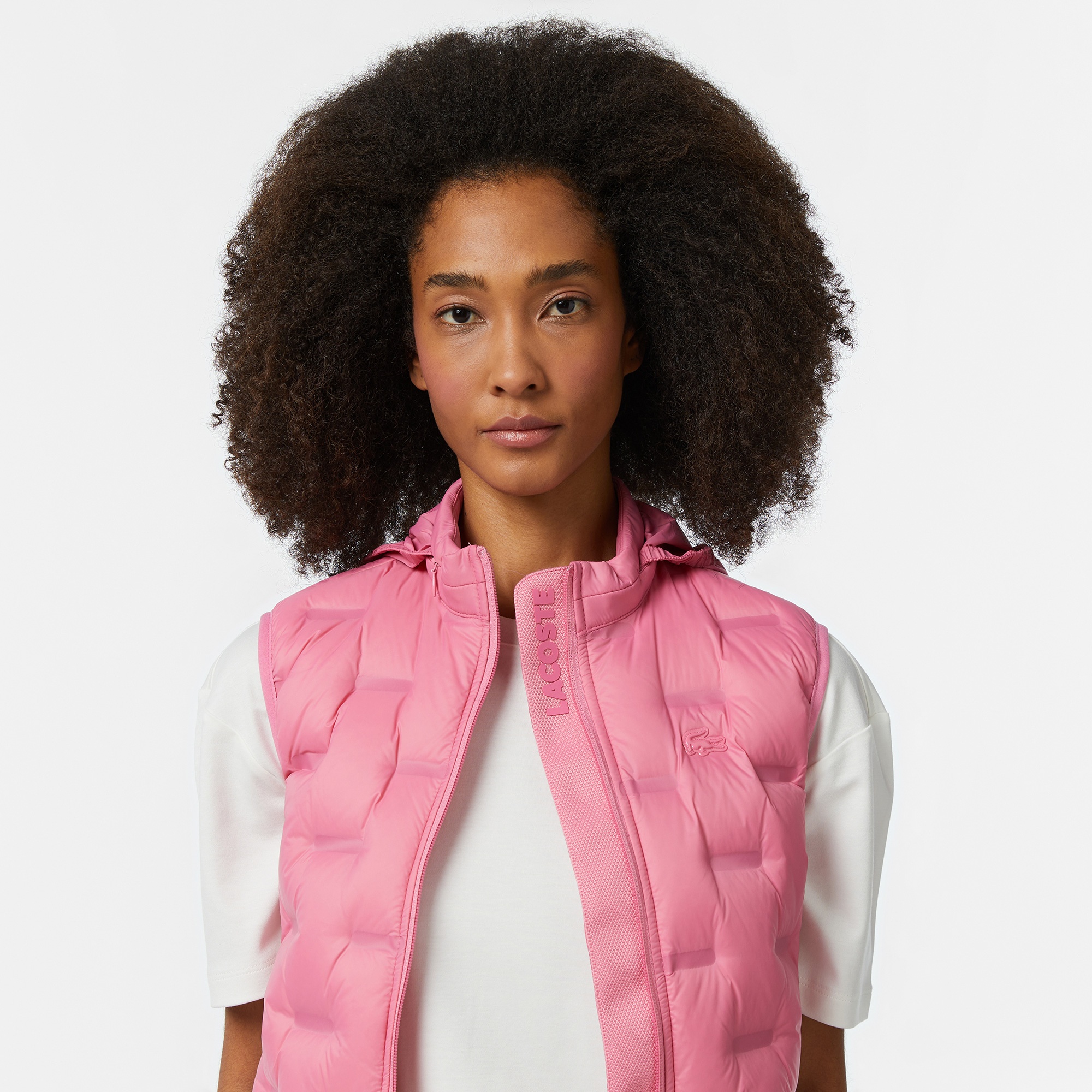 Lacoste Kadın Kapitone Regular Fit Kapüşonlu Pembe Yelek