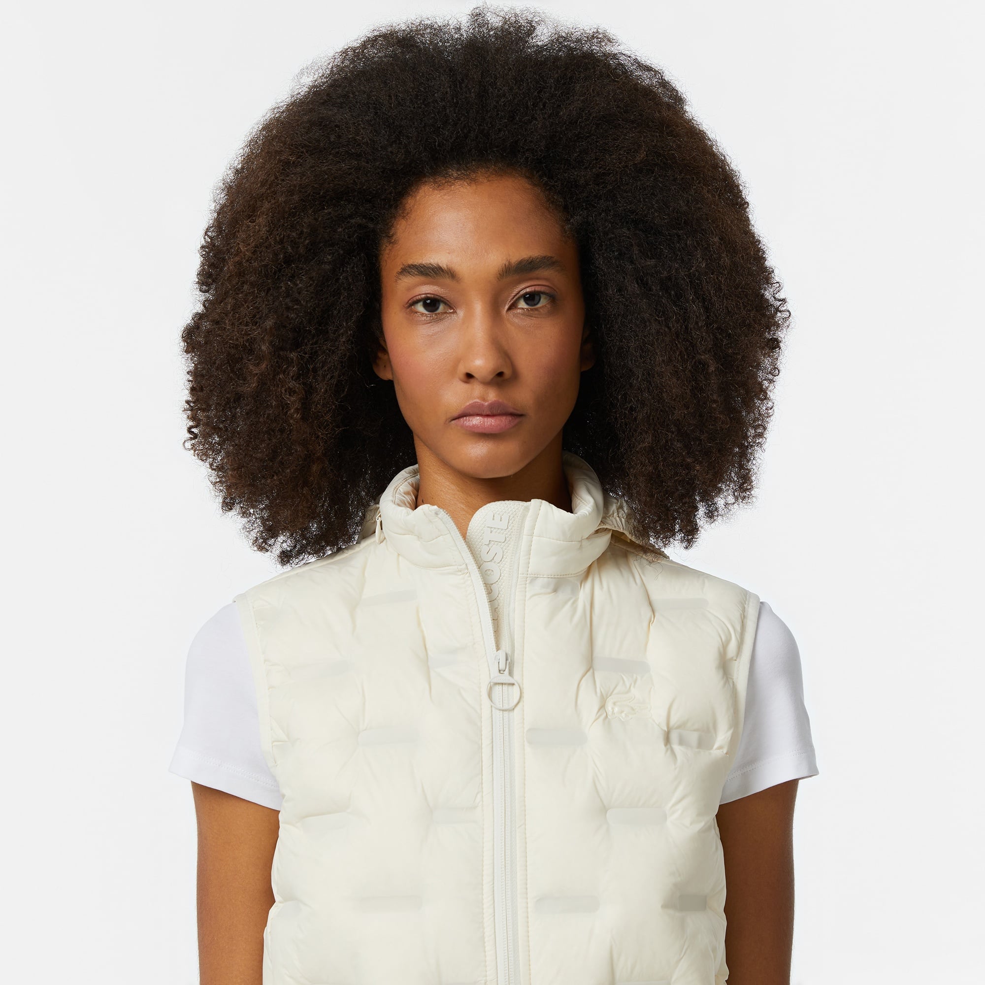 Lacoste Kadın Kapitone Regular Fit Kapüşonlu Beyaz Yelek