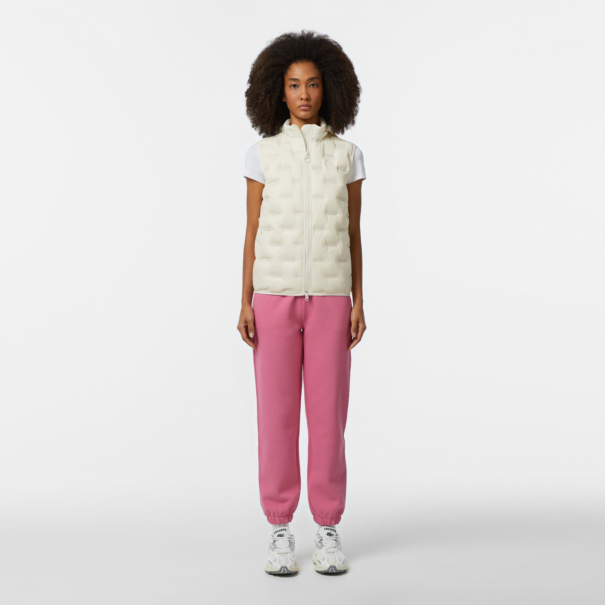 Lacoste Kadın Kapitone Regular Fit Kapüşonlu Beyaz Yelek