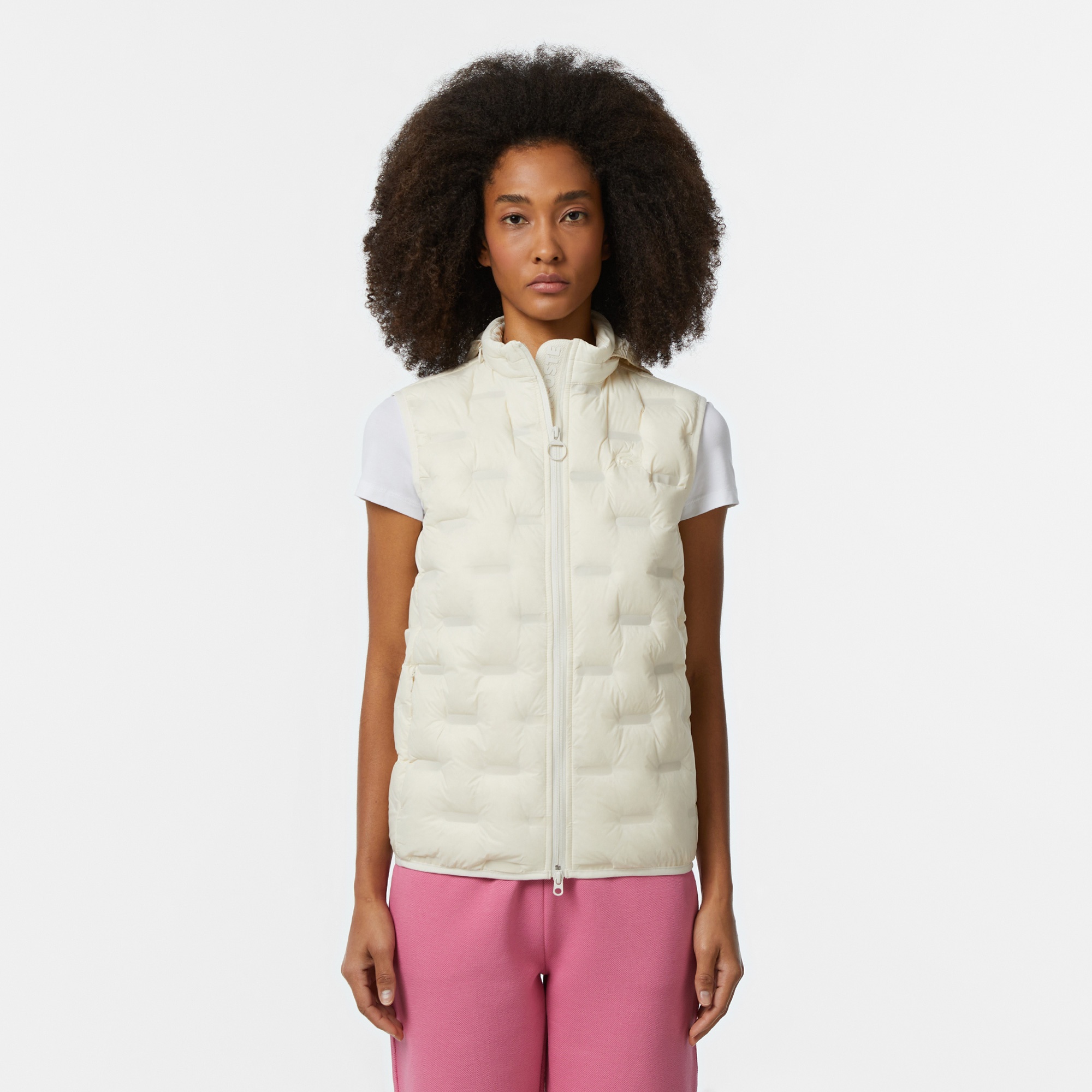 Lacoste Kadın Kapitone Regular Fit Kapüşonlu Beyaz Yelek