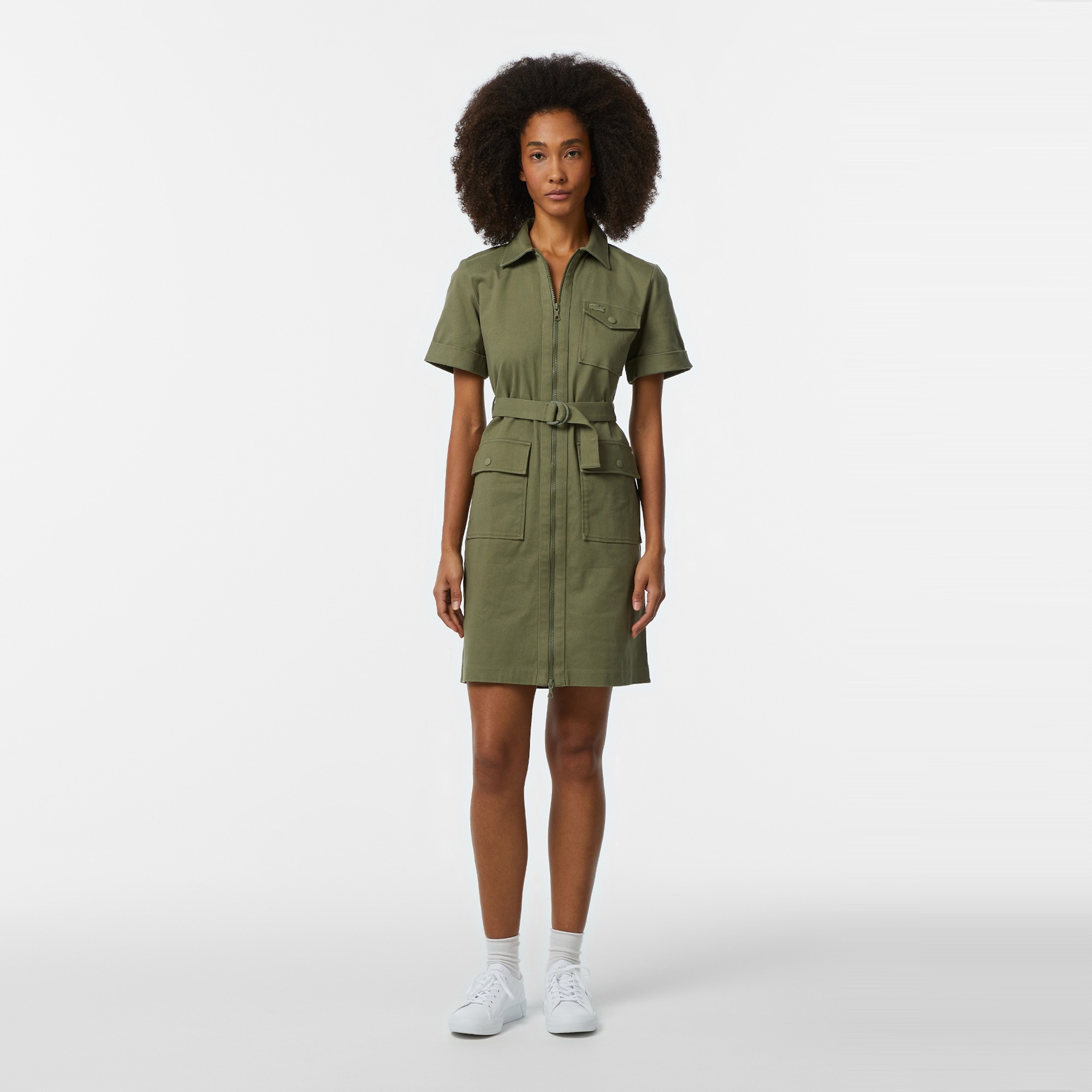 Lacoste Kadın Regular Fit Polo Yaka Haki Elbise