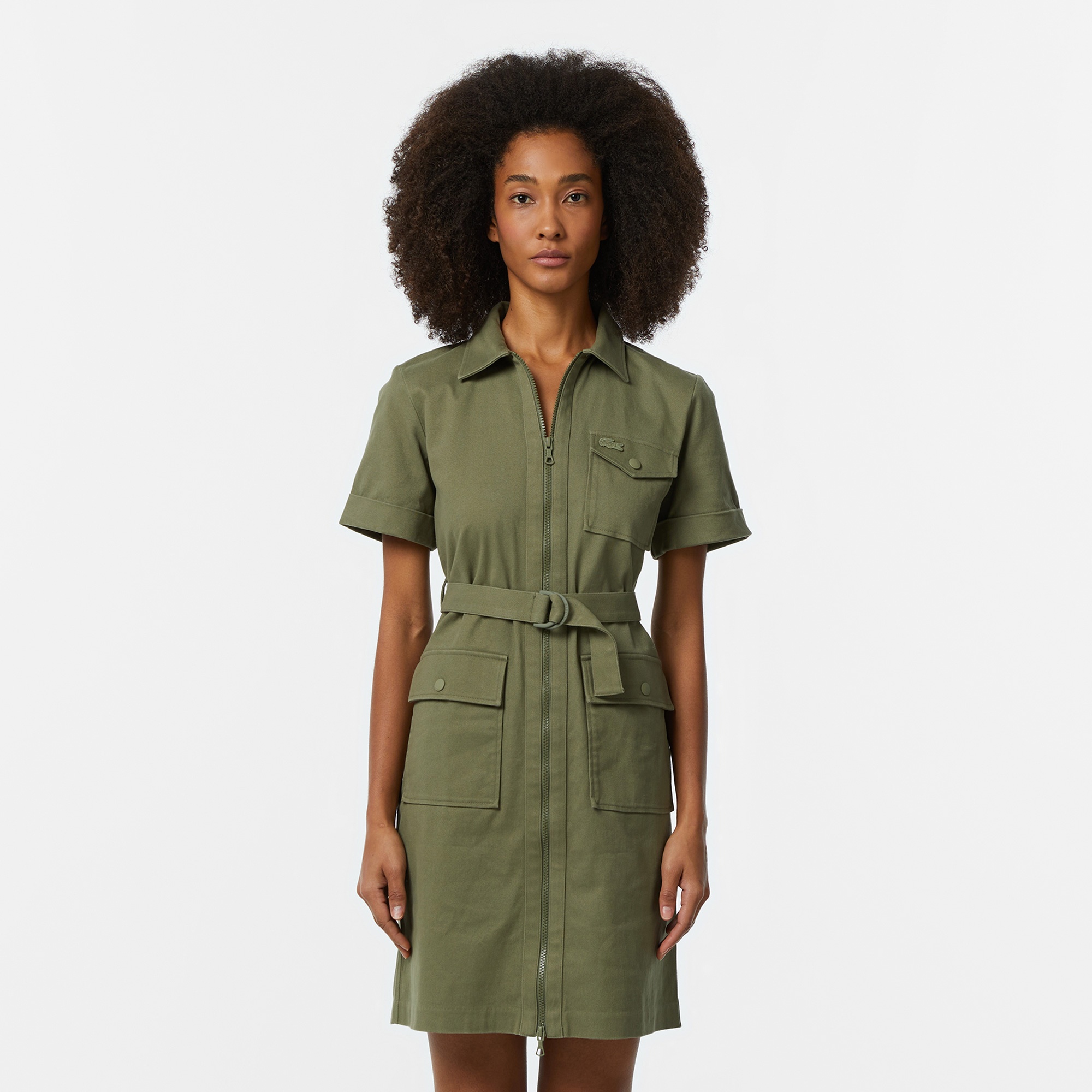 Lacoste Kadın Regular Fit Polo Yaka Haki Elbise