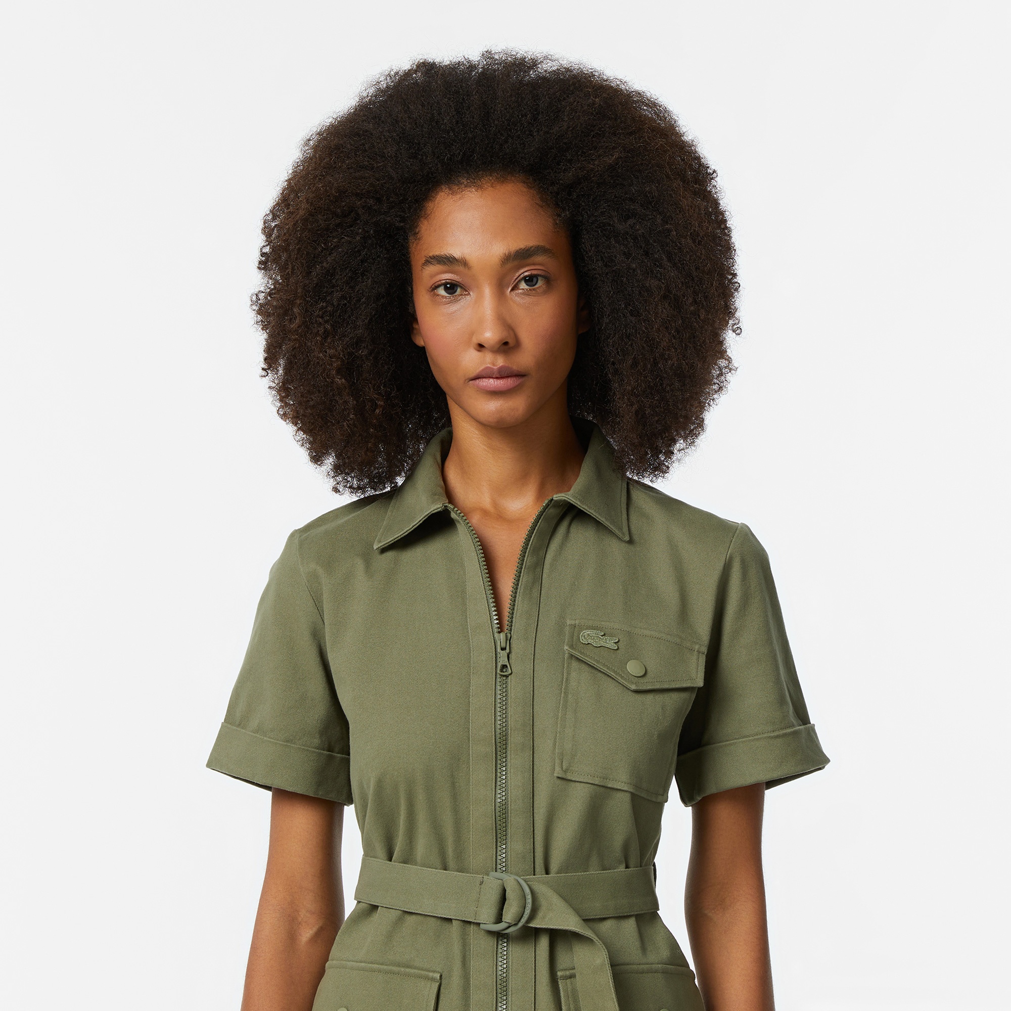 Lacoste Kadın Regular Fit Polo Yaka Haki Elbise