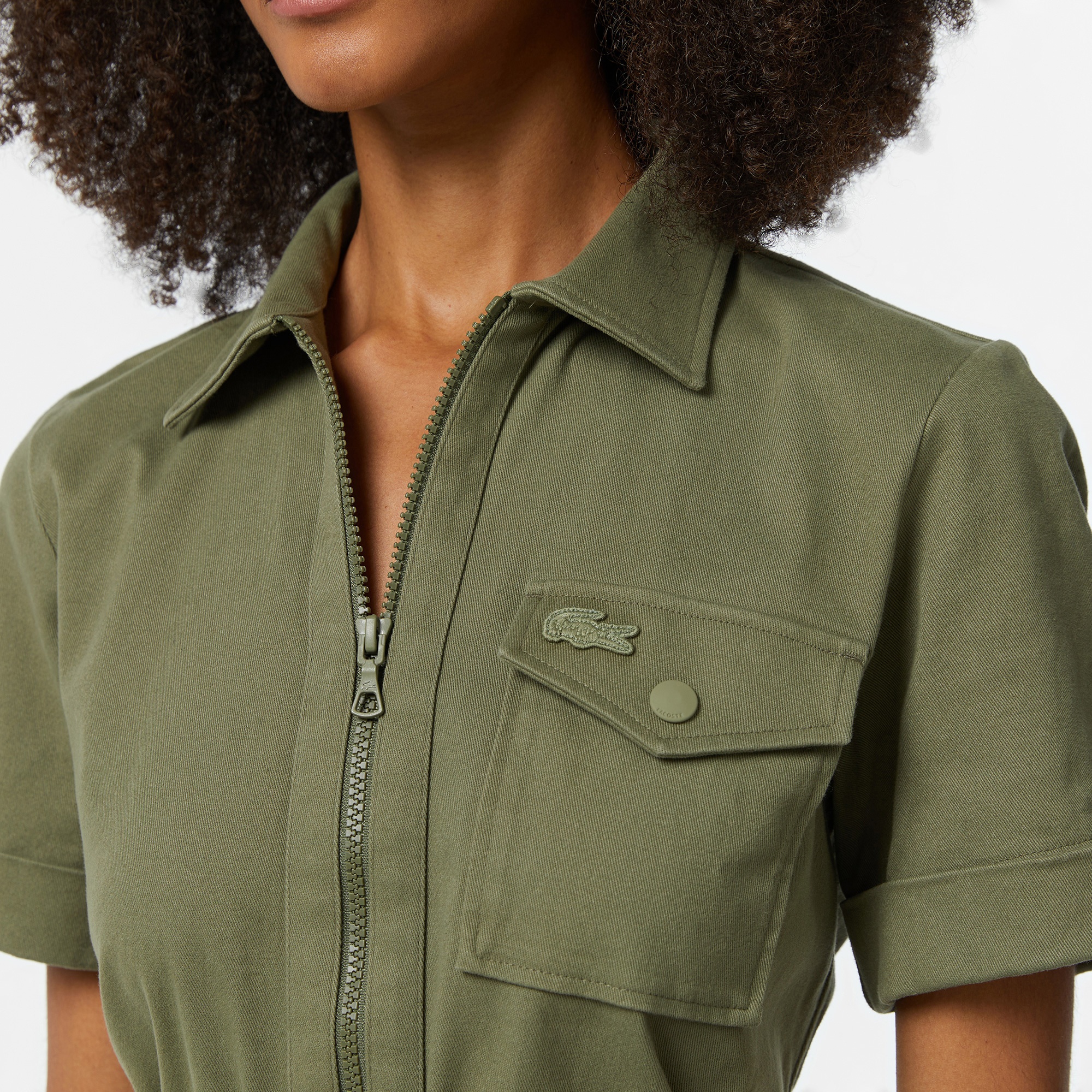 Lacoste Kadın Regular Fit Polo Yaka Haki Elbise