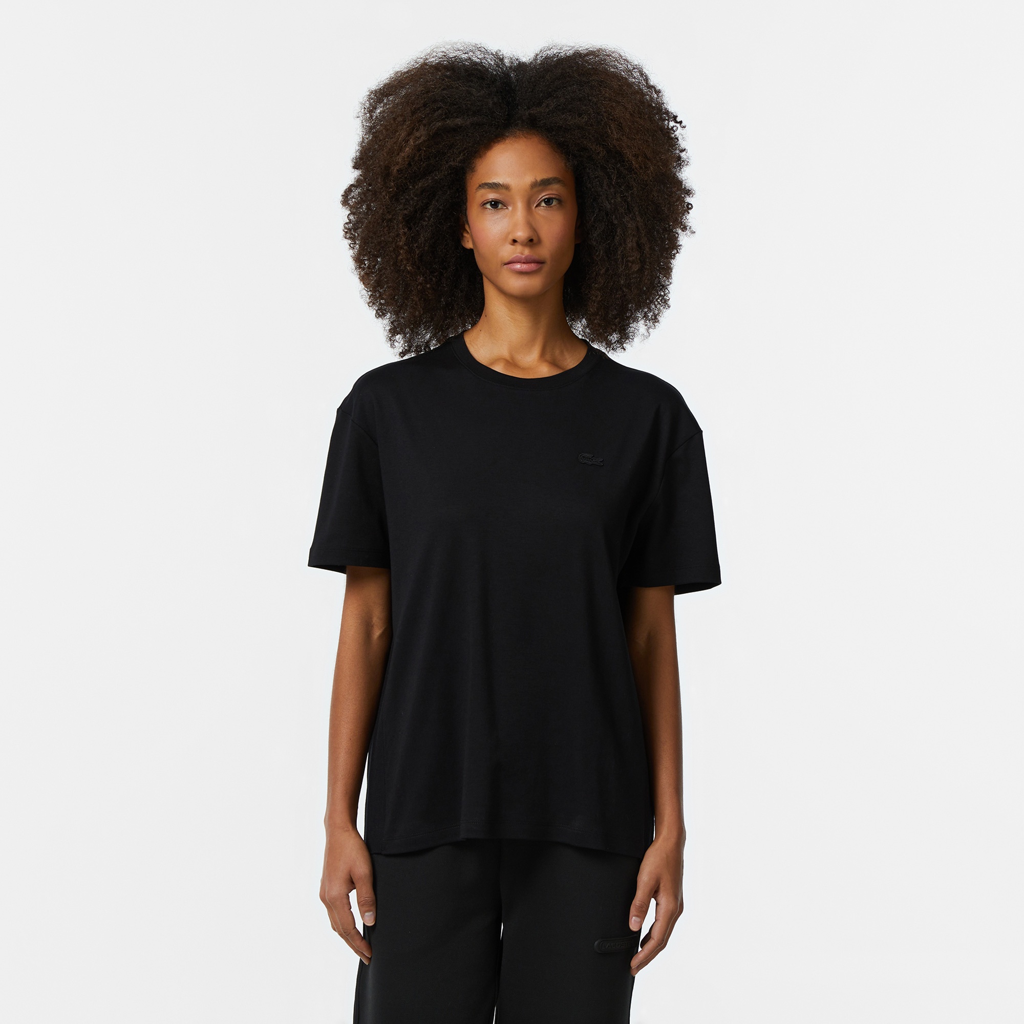 Lacoste Kadın Relaxed Fit Bisiklet Yaka Siyah T-Shirt