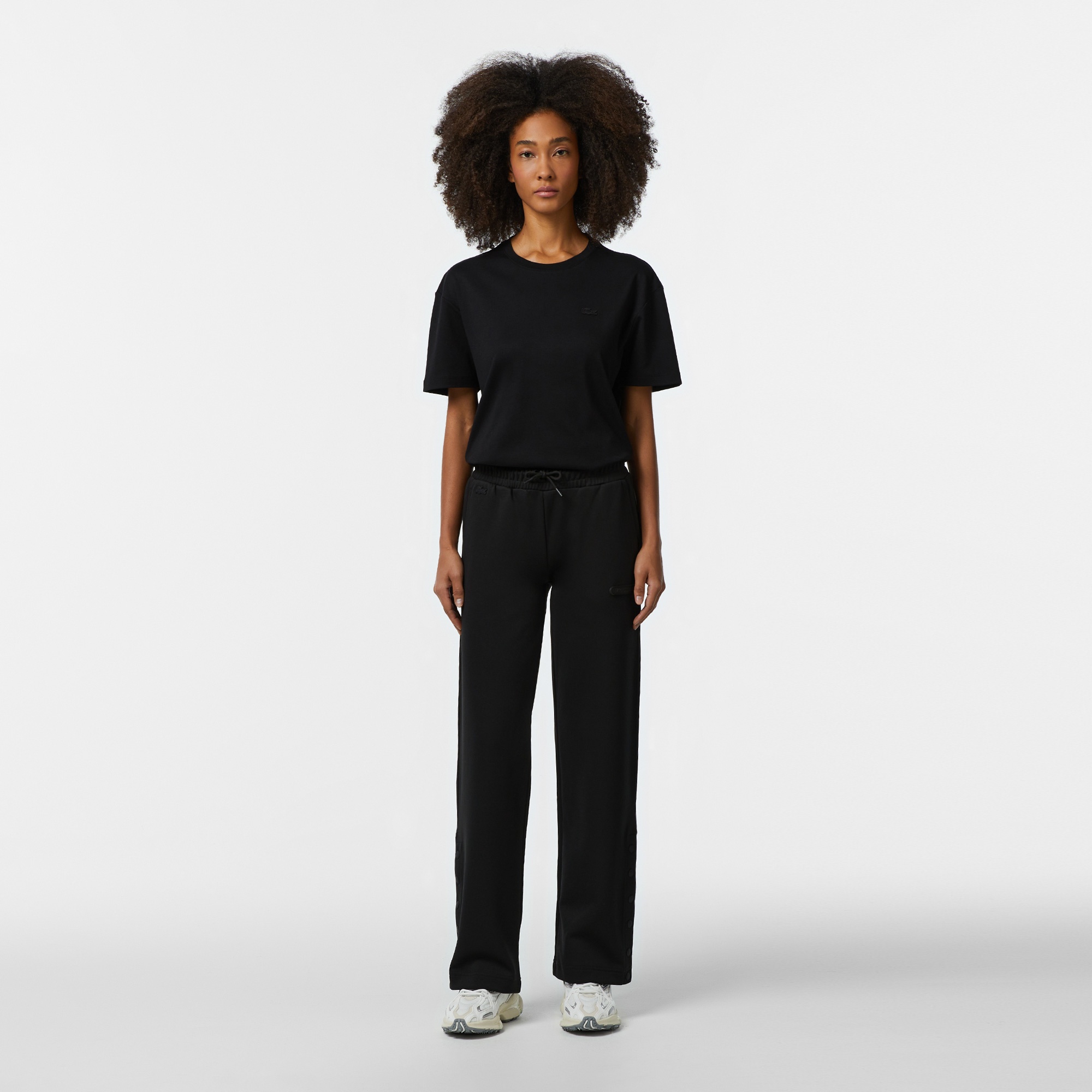 Lacoste Kadın Relaxed Fit Bisiklet Yaka Siyah T-Shirt