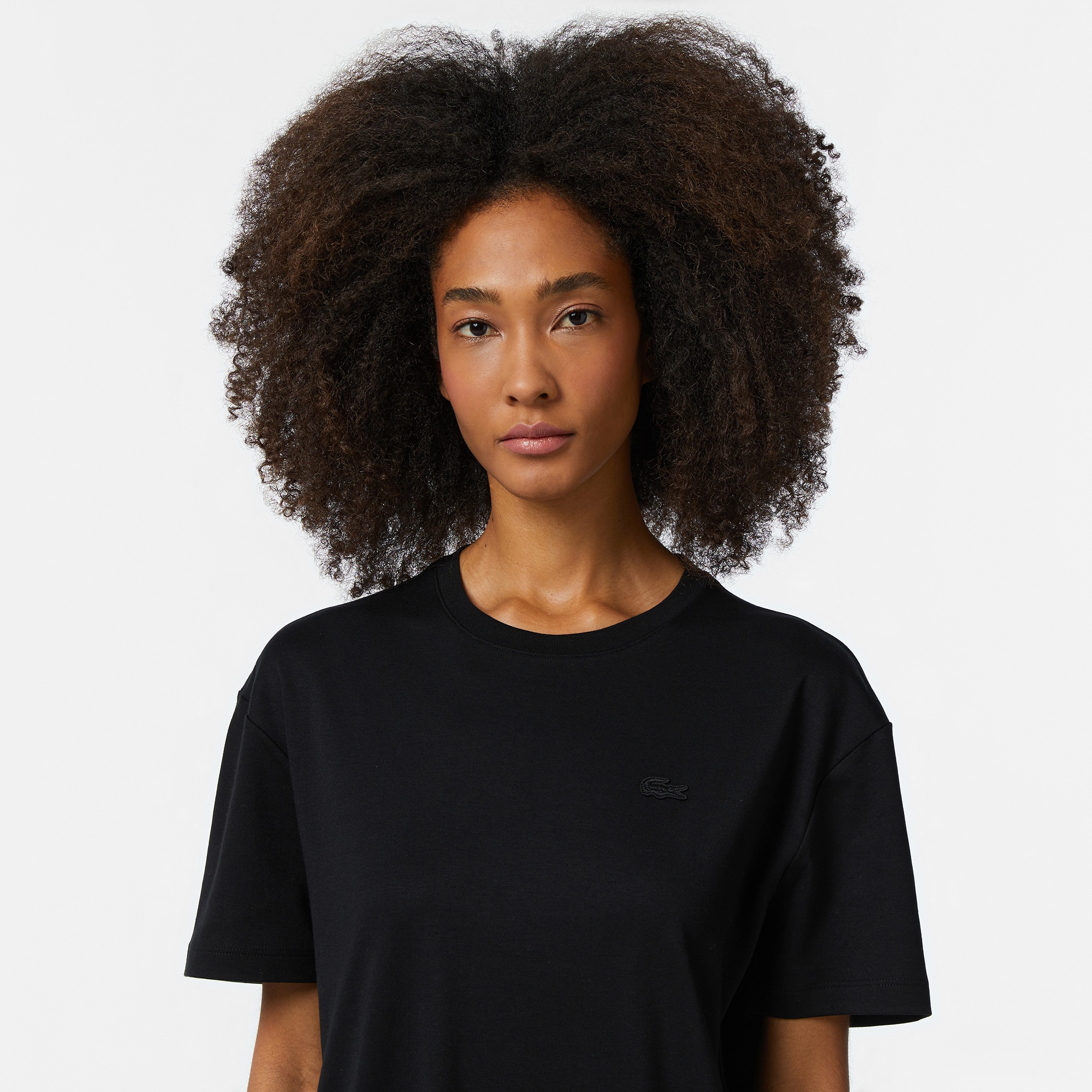 Lacoste Kadın Relaxed Fit Bisiklet Yaka Siyah T-Shirt