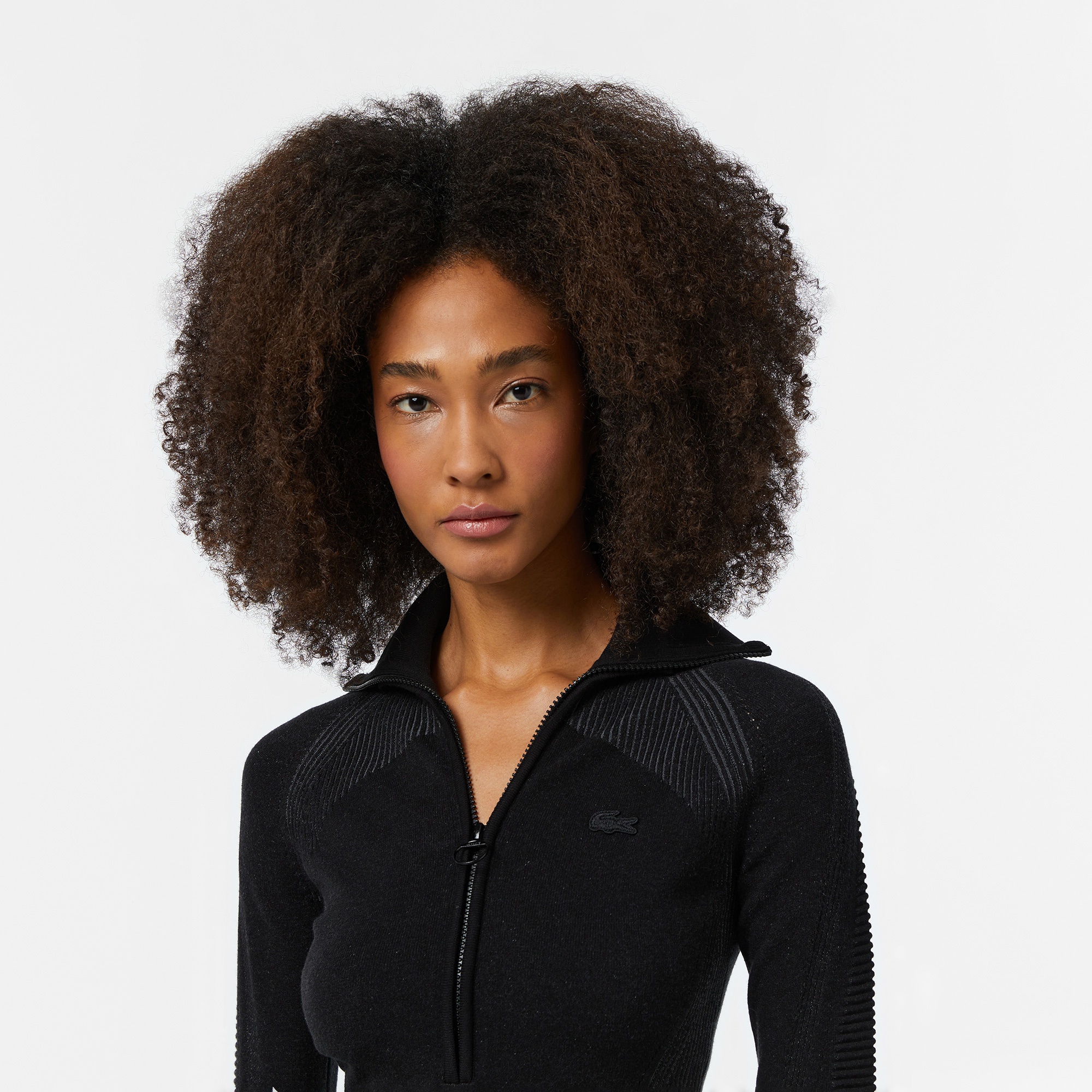 Lacoste Kadın Slim Fit Yarım Fermuarlı Siyah Triko