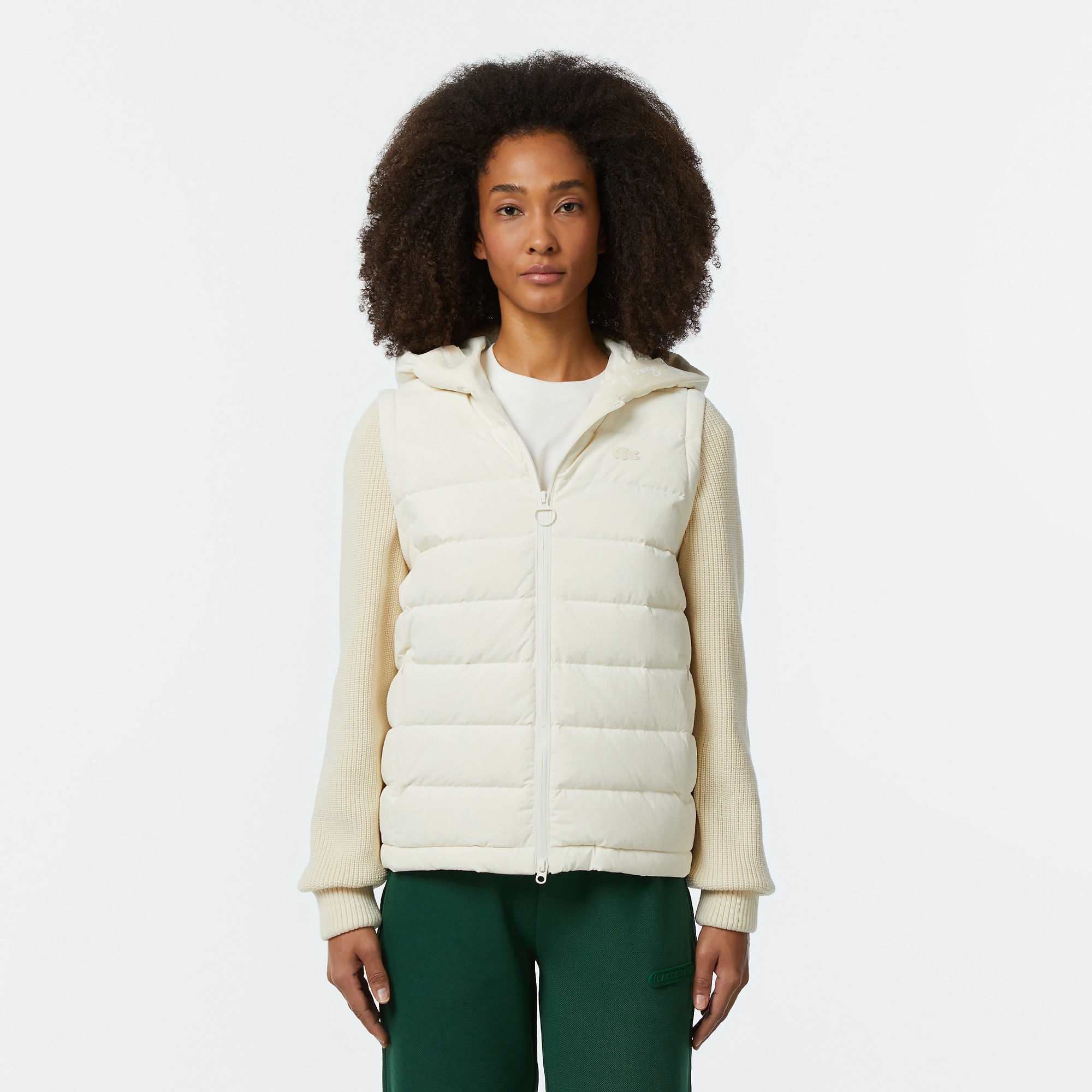 Lacoste Kadın Regular Fit Kapüşonlu Beyaz Mont