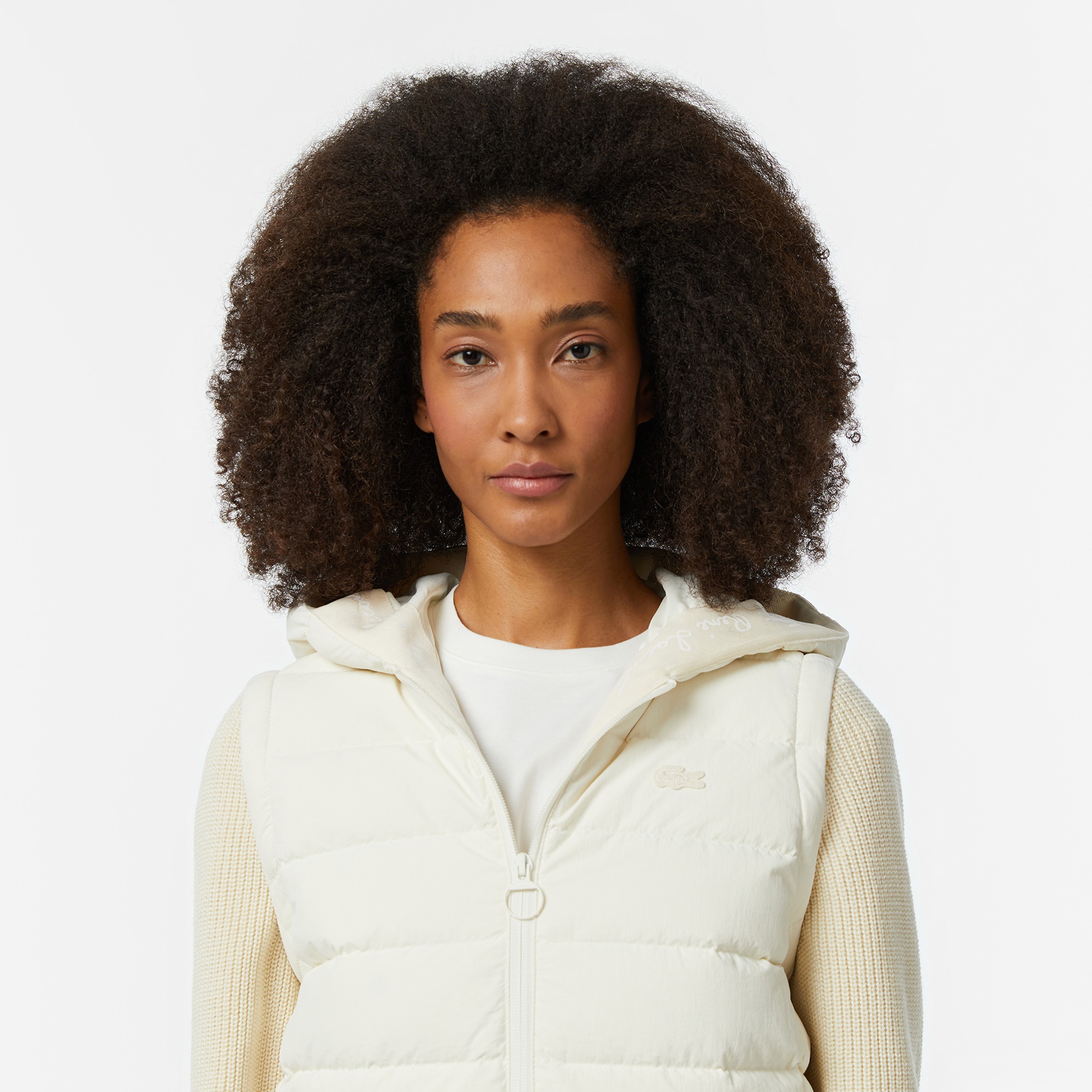 Lacoste Kadın Regular Fit Kapüşonlu Beyaz Mont