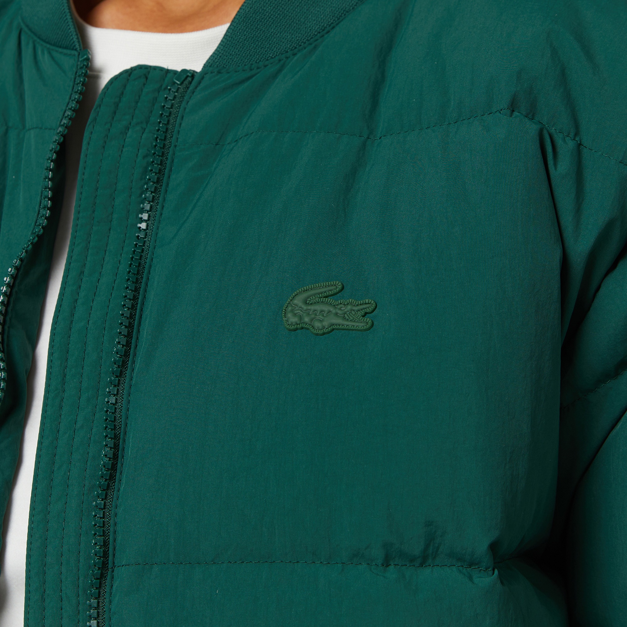 Lacoste Kadın Relaxed Fit Dik Yaka Koyu Yeşil Mont