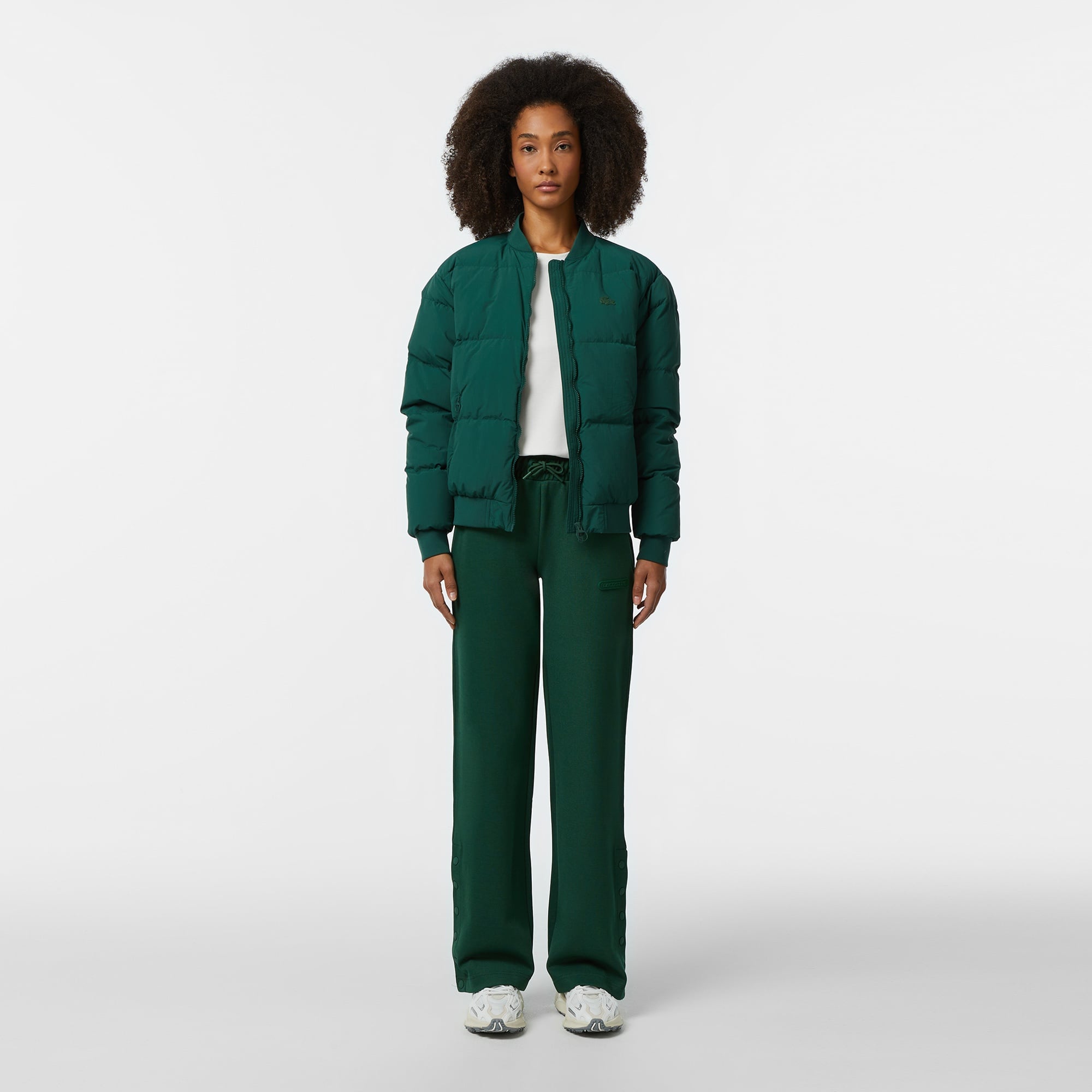 Lacoste Kadın Relaxed Fit Dik Yaka Koyu Yeşil Mont