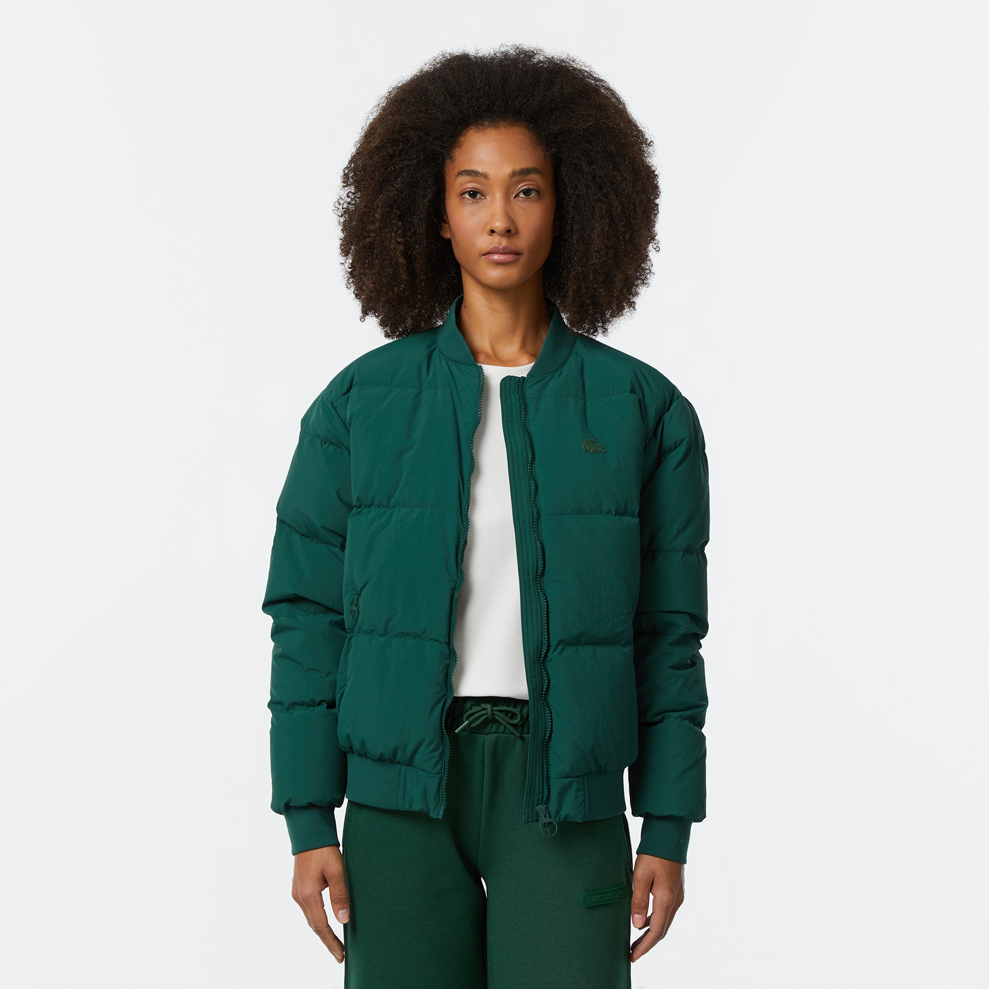 Lacoste Kadın Relaxed Fit Dik Yaka Koyu Yeşil Mont