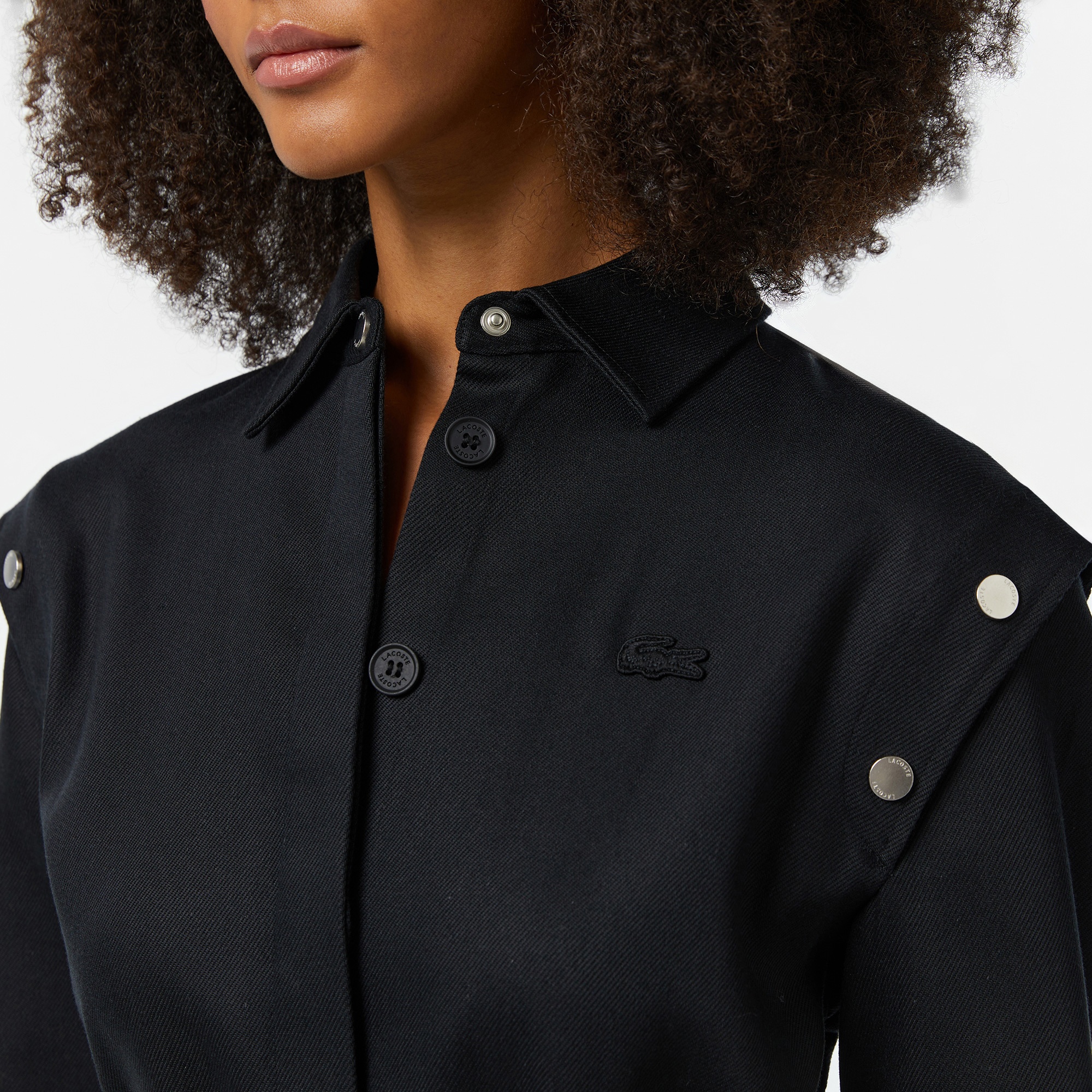 Lacoste Kadın Relaxed Fit Uzun Kollu Gömlek Yaka Siyah Elbise