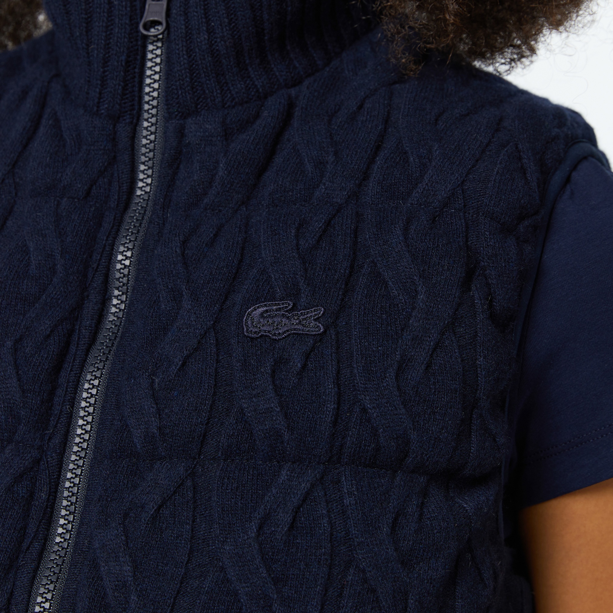 Lacoste Kadın Kapitone Regular Fit Dik Yaka Çift Taraflı Lacivert Yelek