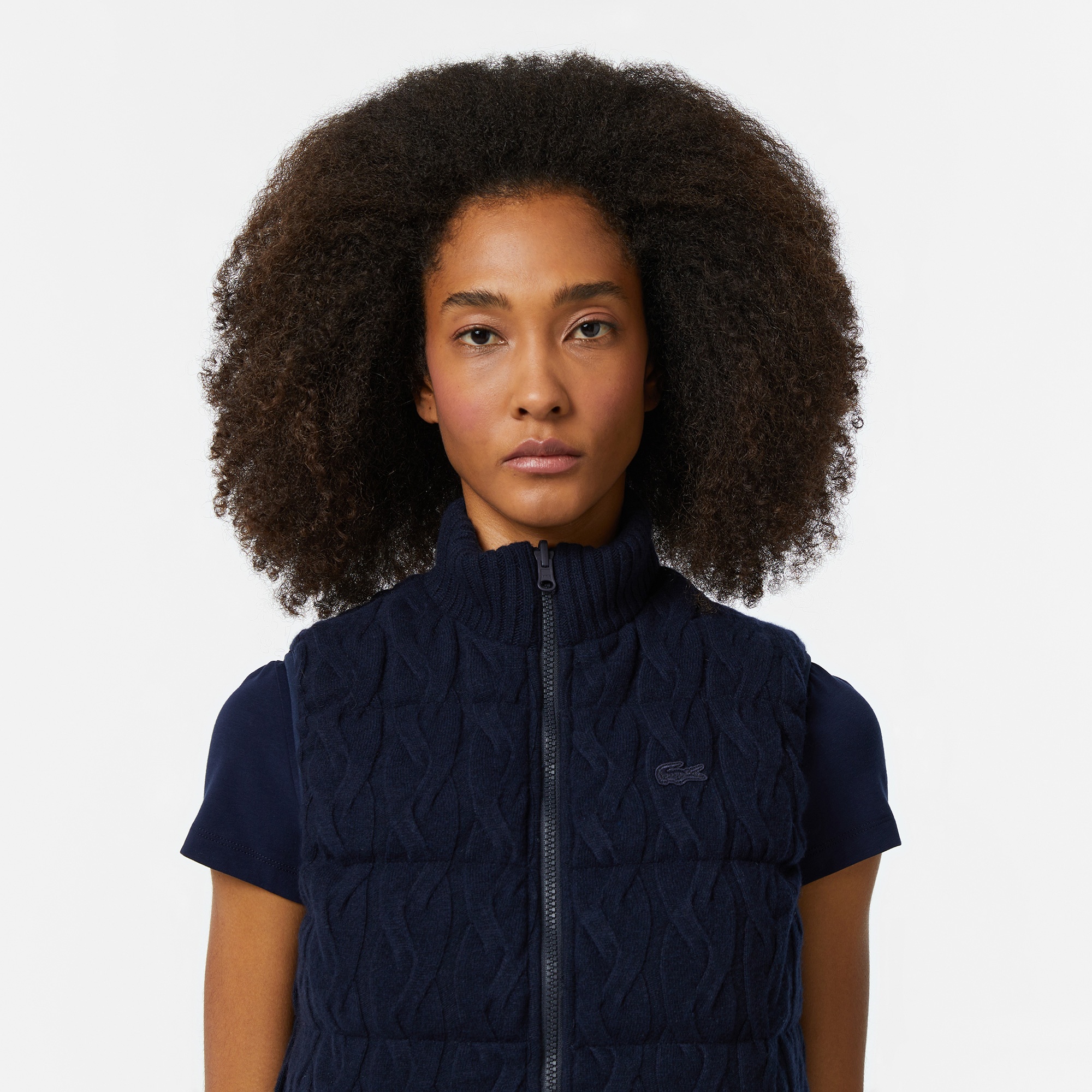 Lacoste Kadın Kapitone Regular Fit Dik Yaka Çift Taraflı Lacivert Yelek