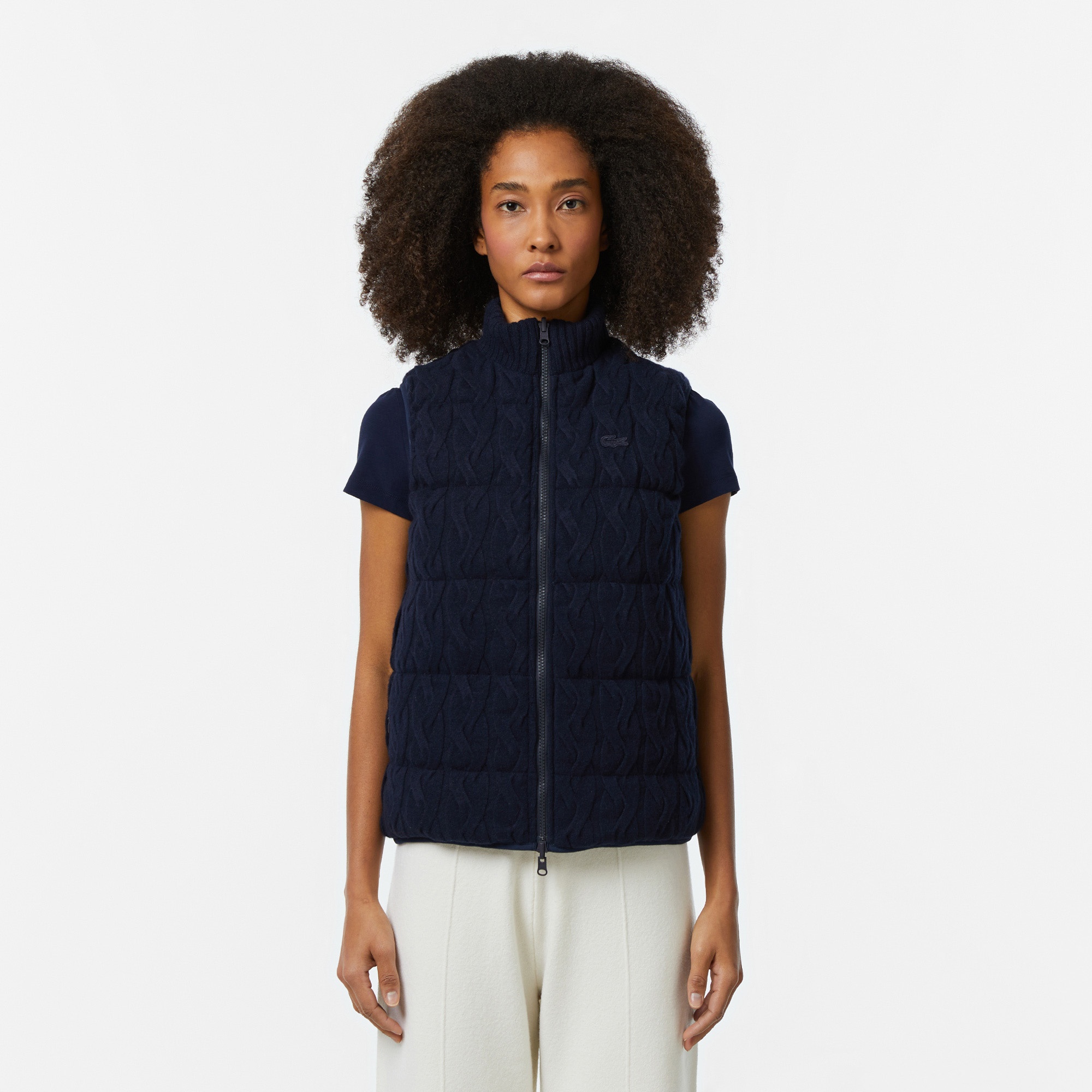 Lacoste Kadın Kapitone Regular Fit Dik Yaka Çift Taraflı Lacivert Yelek