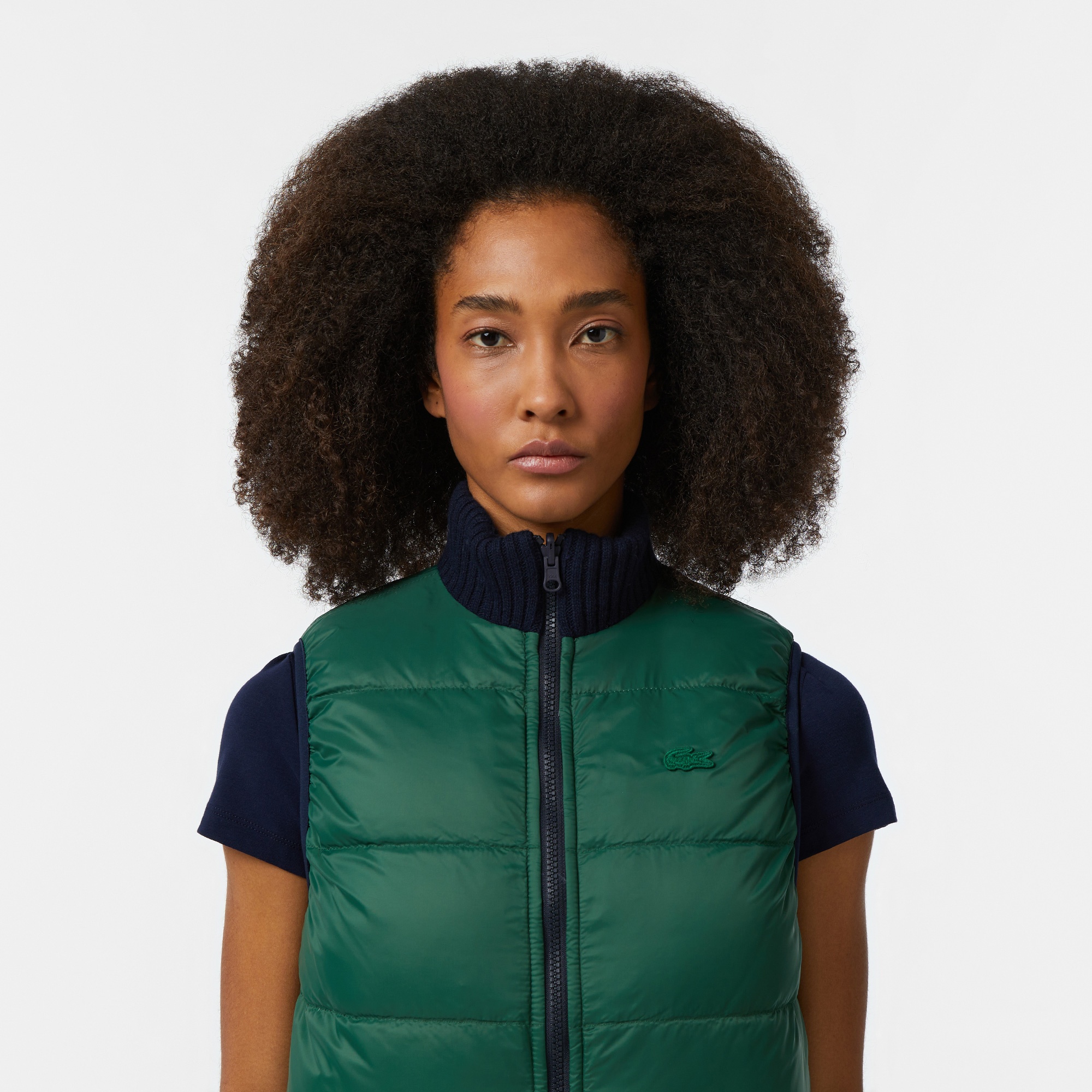 Lacoste Kadın Kapitone Regular Fit Dik Yaka Çift Taraflı Lacivert Yelek