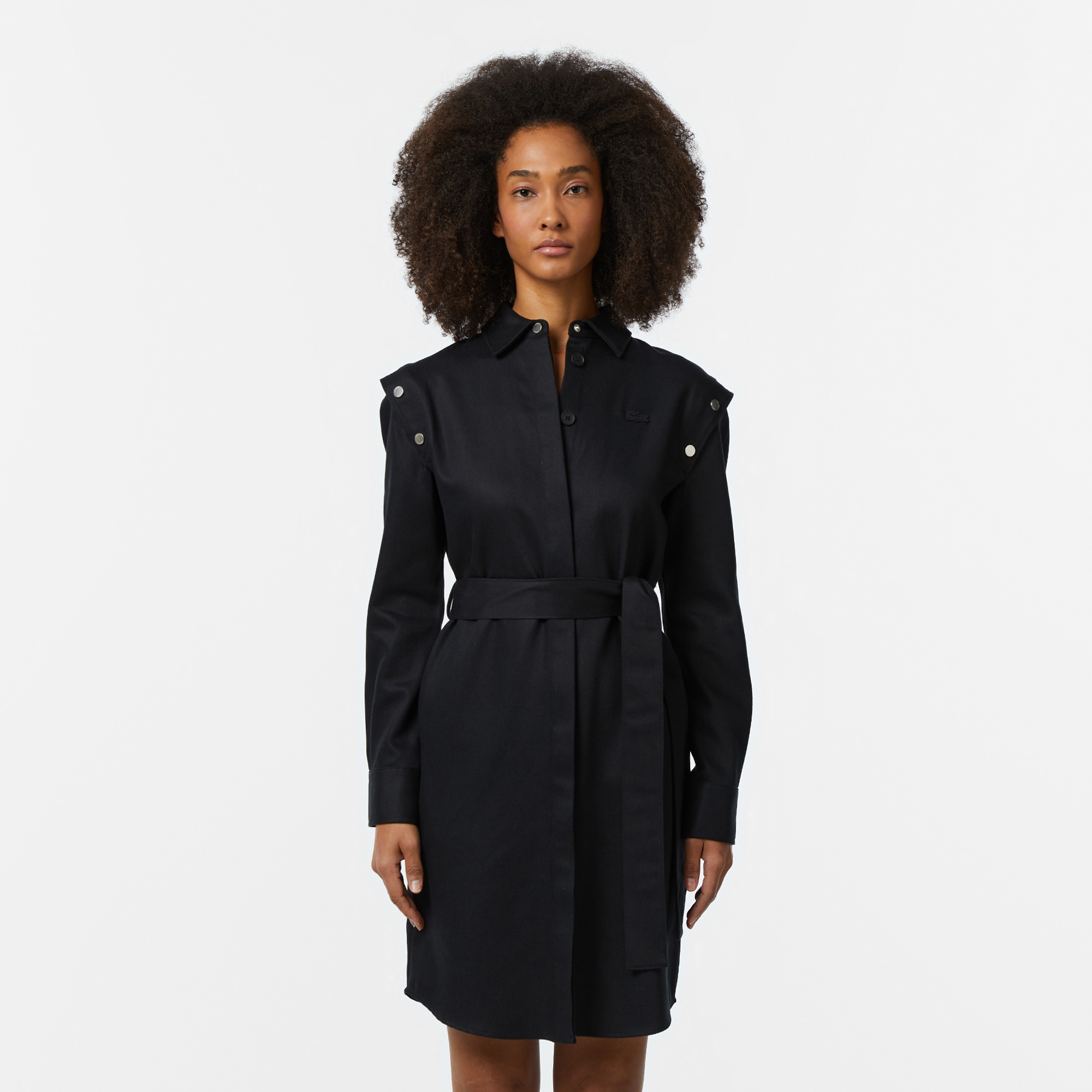 Lacoste Kadın Relaxed Fit Uzun Kollu Gömlek Yaka Siyah Elbise