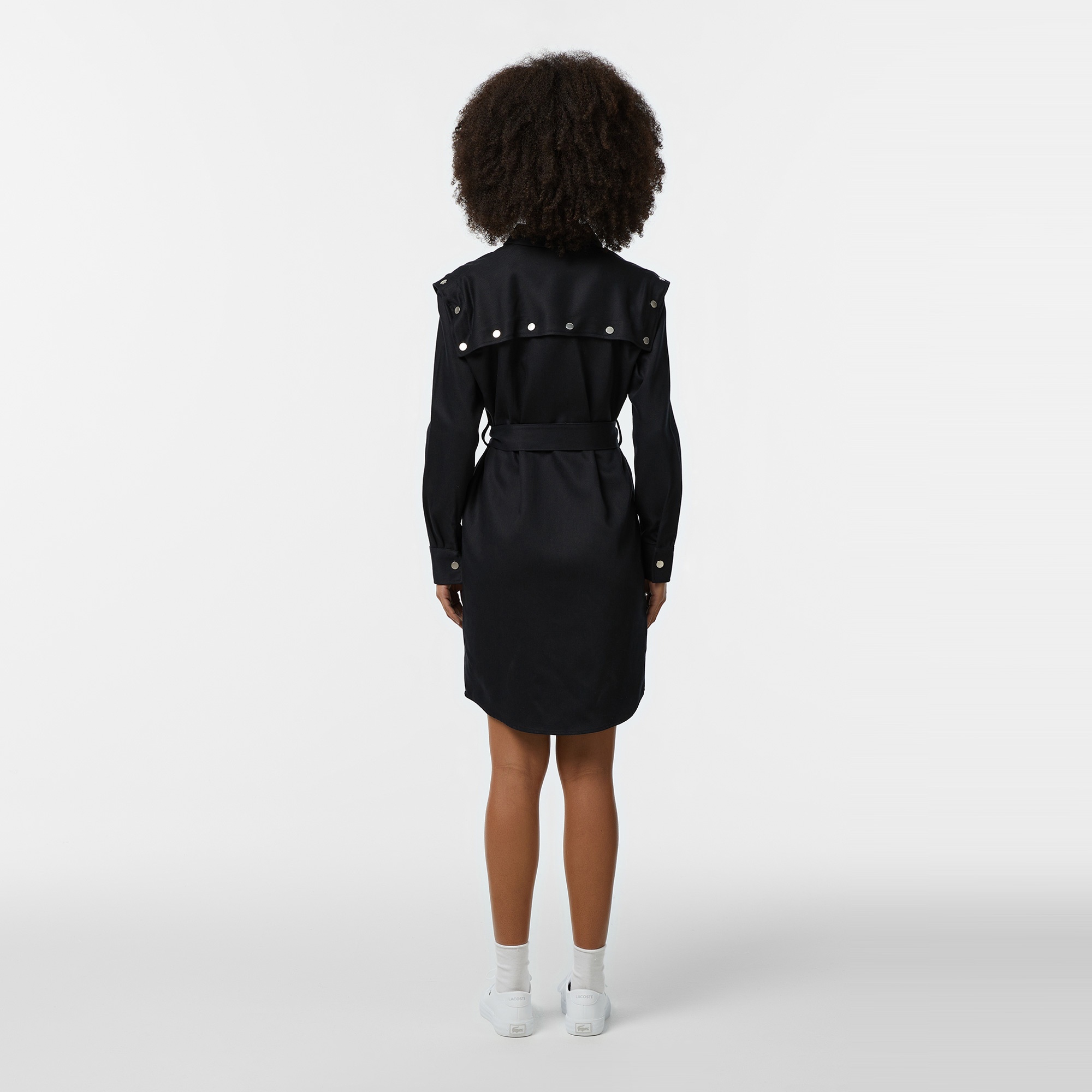 Lacoste Kadın Relaxed Fit Uzun Kollu Gömlek Yaka Siyah Elbise