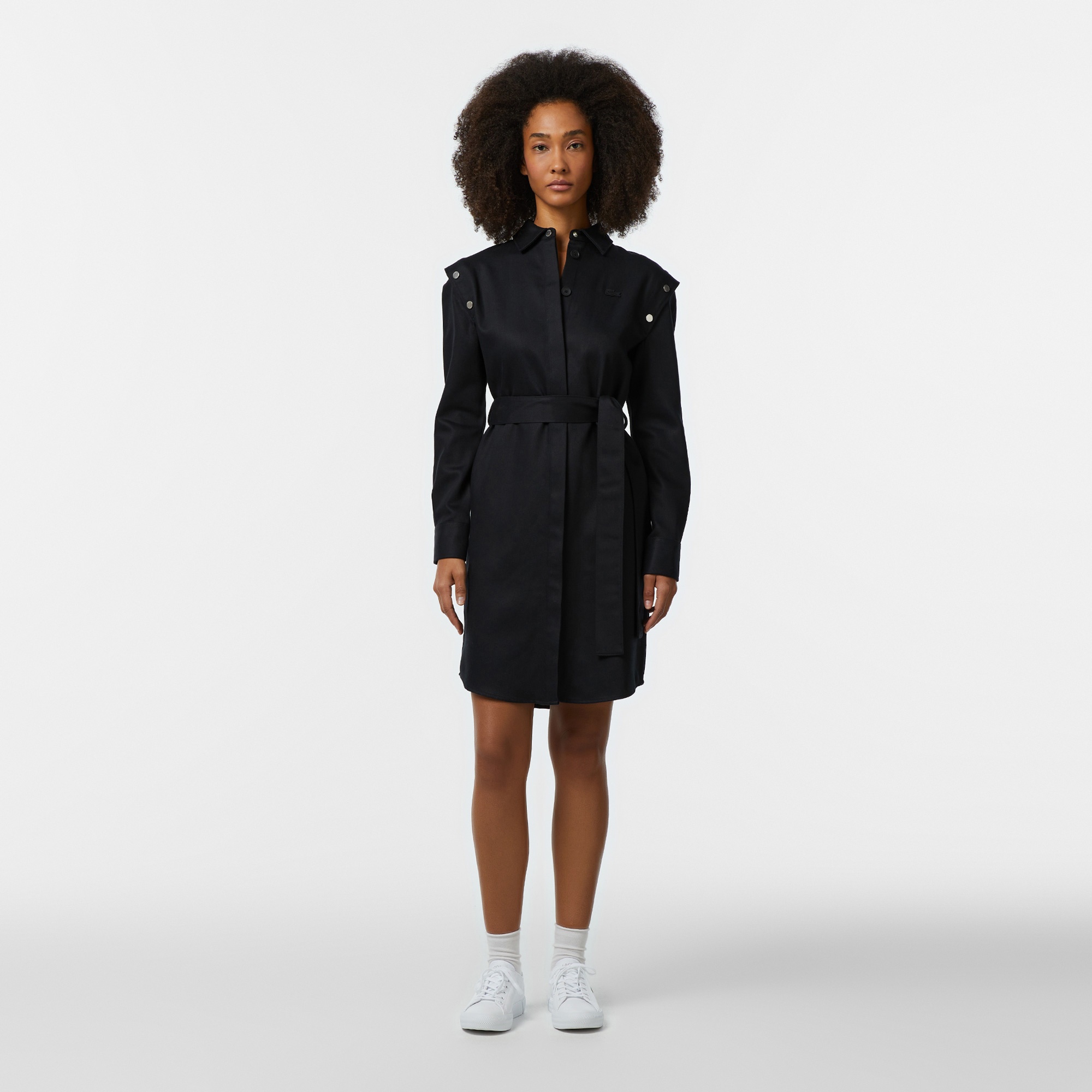 Lacoste Kadın Relaxed Fit Uzun Kollu Gömlek Yaka Siyah Elbise