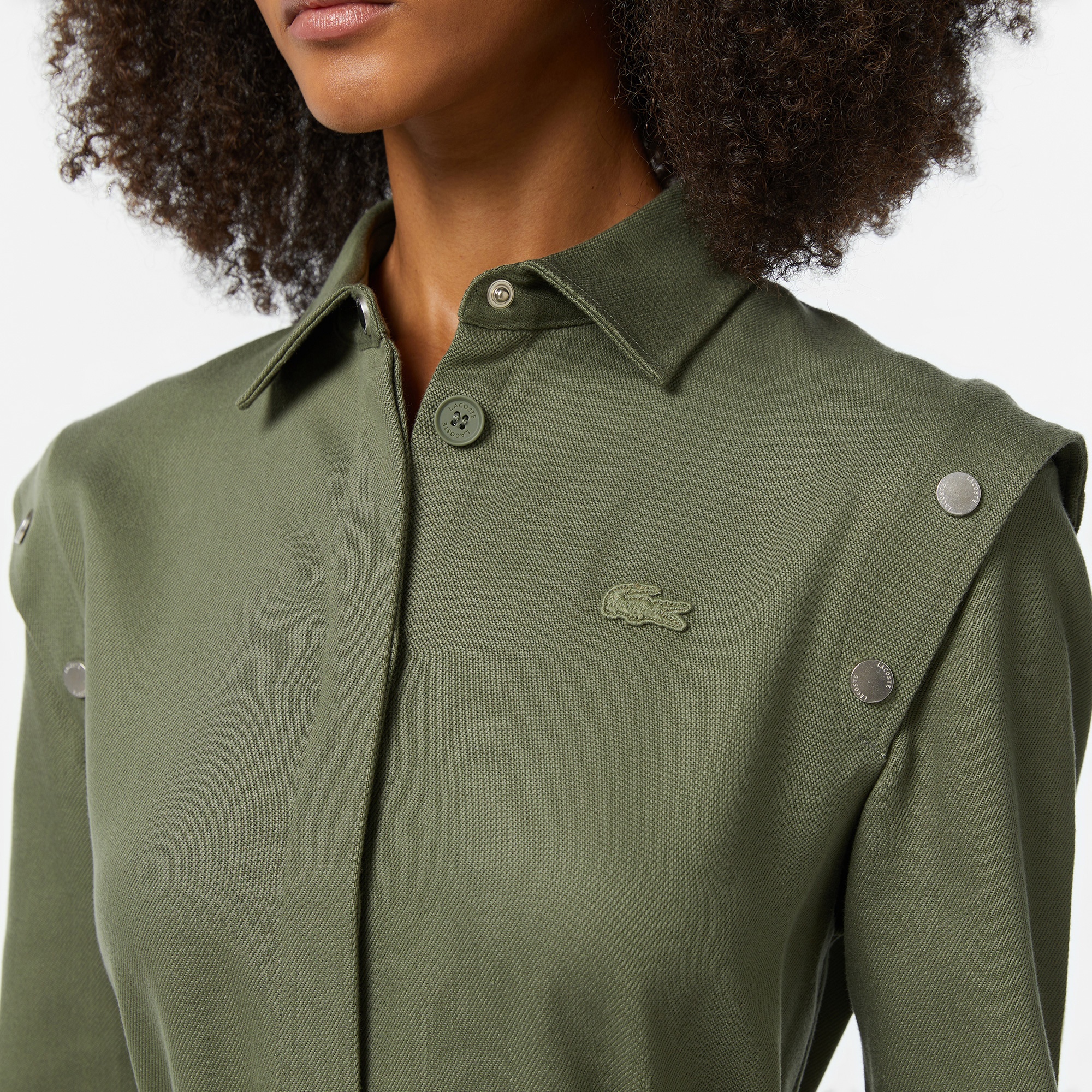 Lacoste Kadın Relaxed Fit Uzun Kollu Gömlek Yaka Haki Elbise