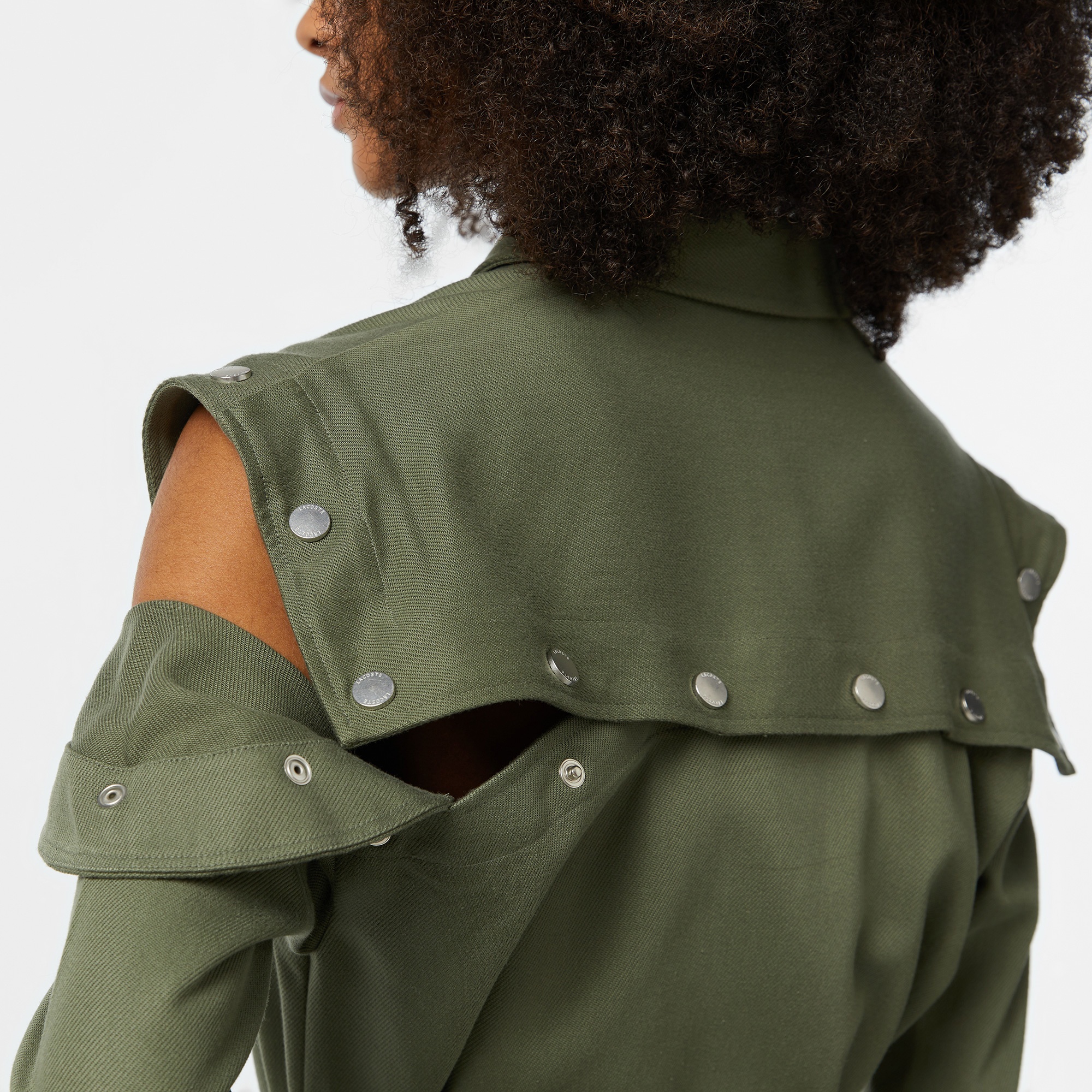 Lacoste Kadın Relaxed Fit Uzun Kollu Gömlek Yaka Haki Elbise