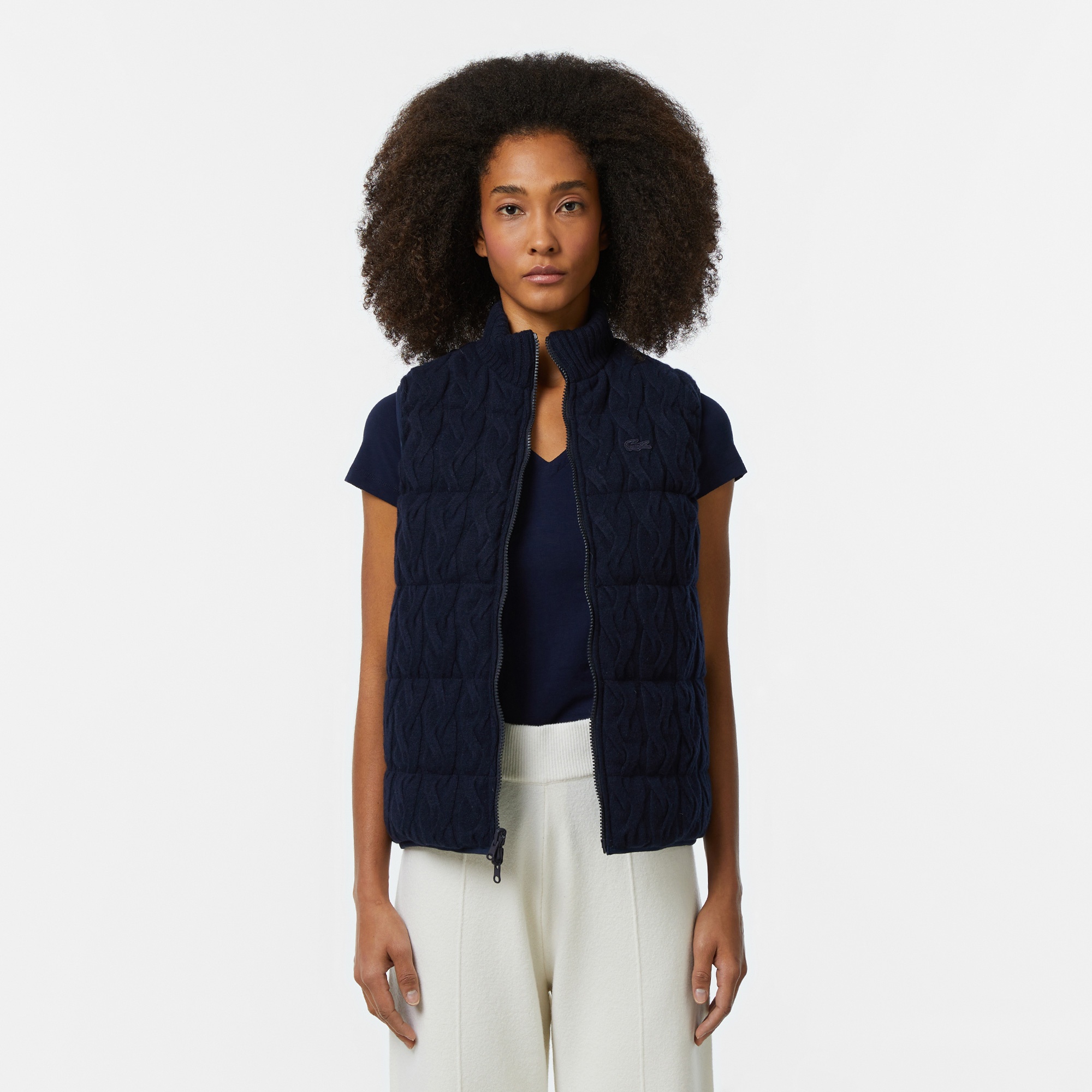 Lacoste Kadın Kapitone Regular Fit Dik Yaka Çift Taraflı Lacivert Yelek