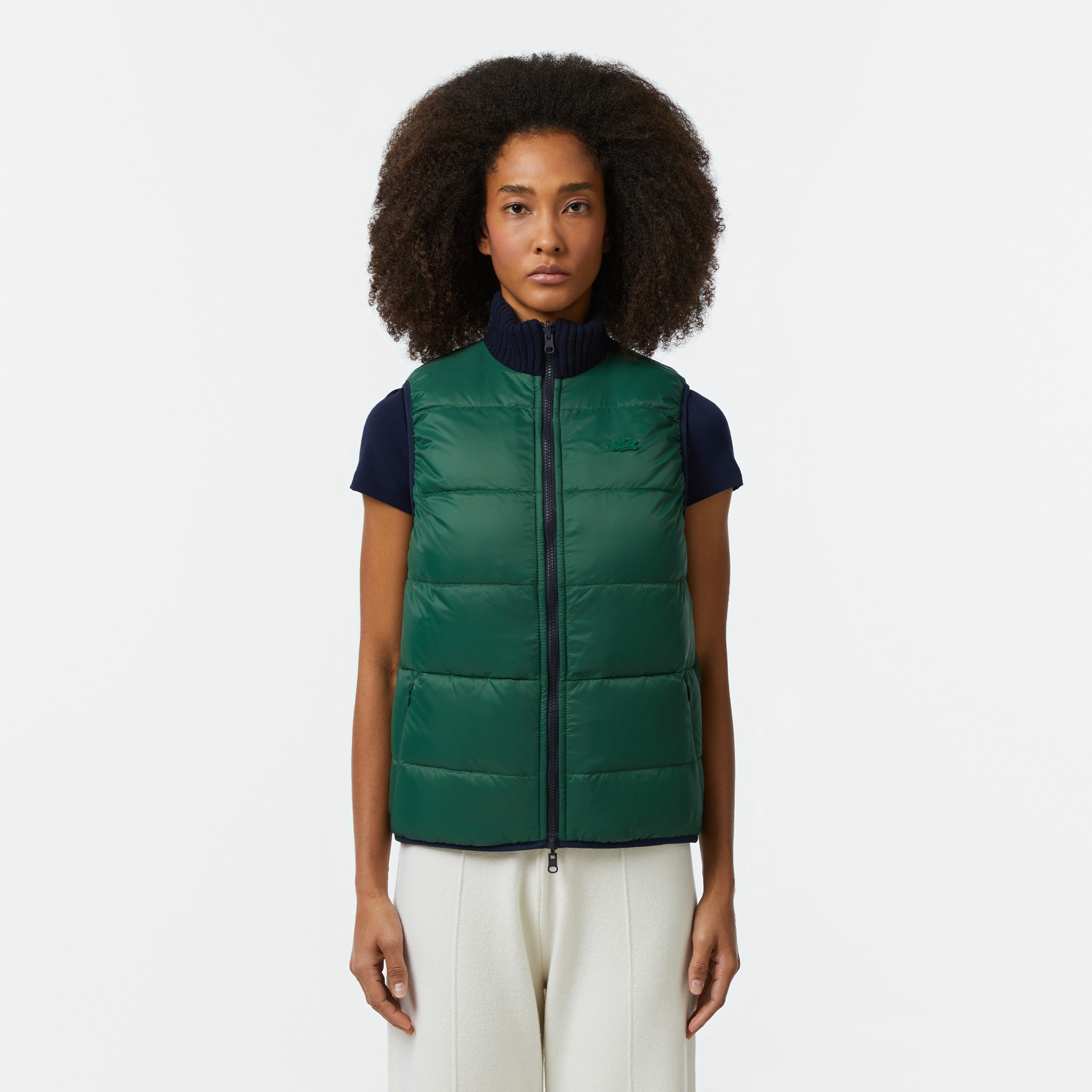 Lacoste Kadın Kapitone Regular Fit Dik Yaka Çift Taraflı Lacivert Yelek