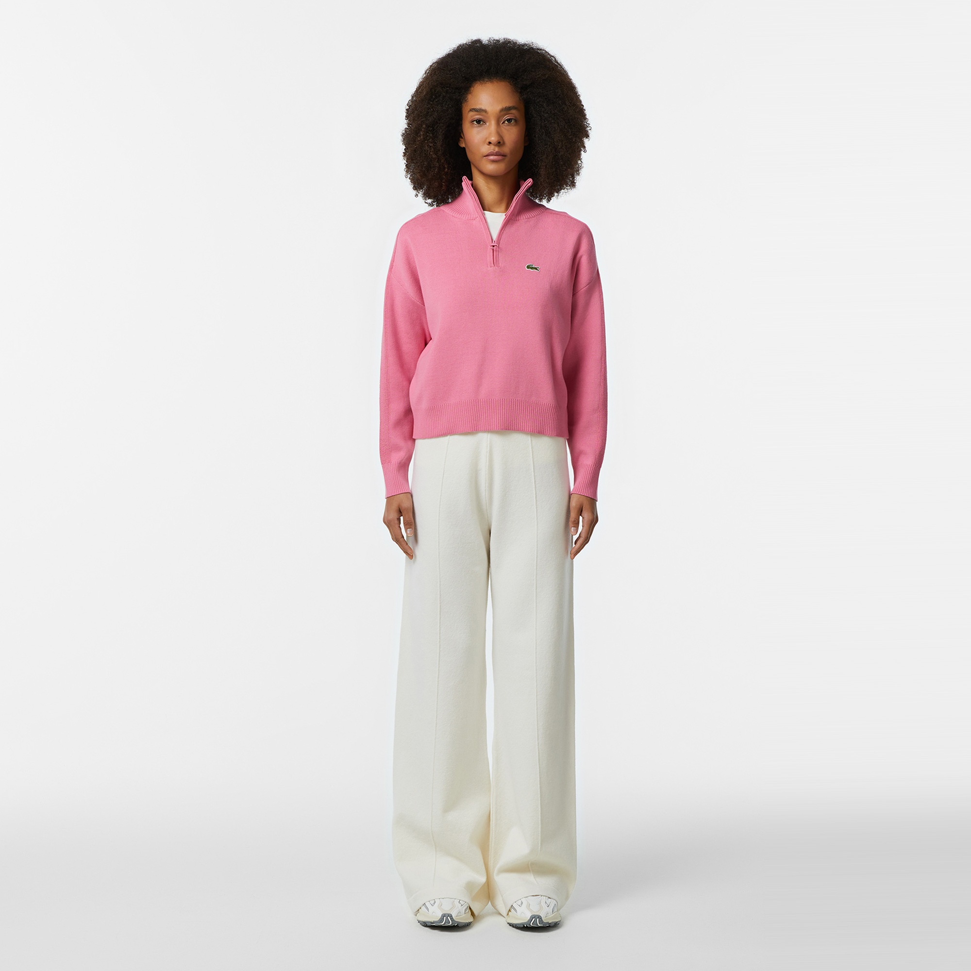 Lacoste Kadın Relaxed Fit Yarım Fermuarlı Pembe Triko