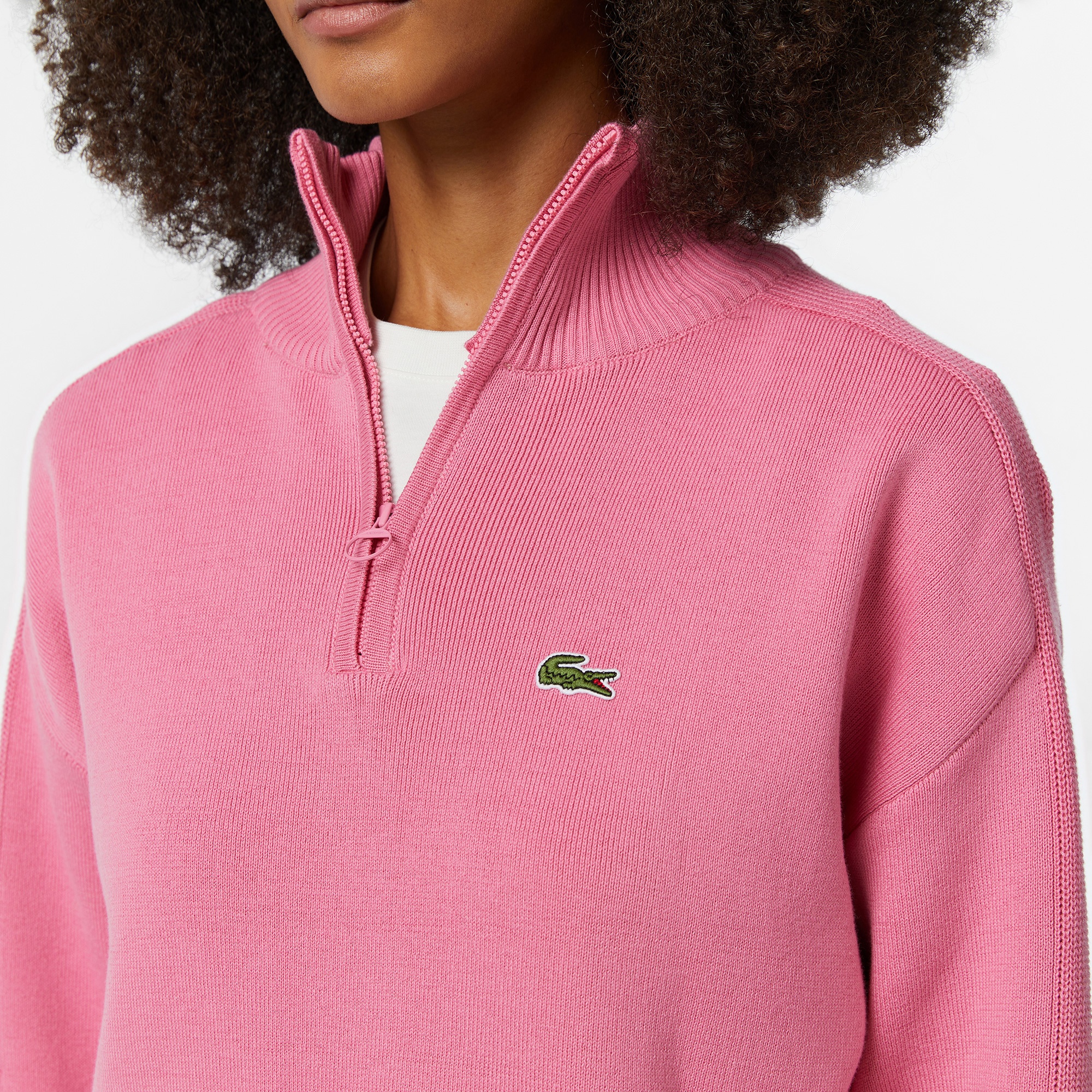 Lacoste Kadın Relaxed Fit Yarım Fermuarlı Pembe Triko