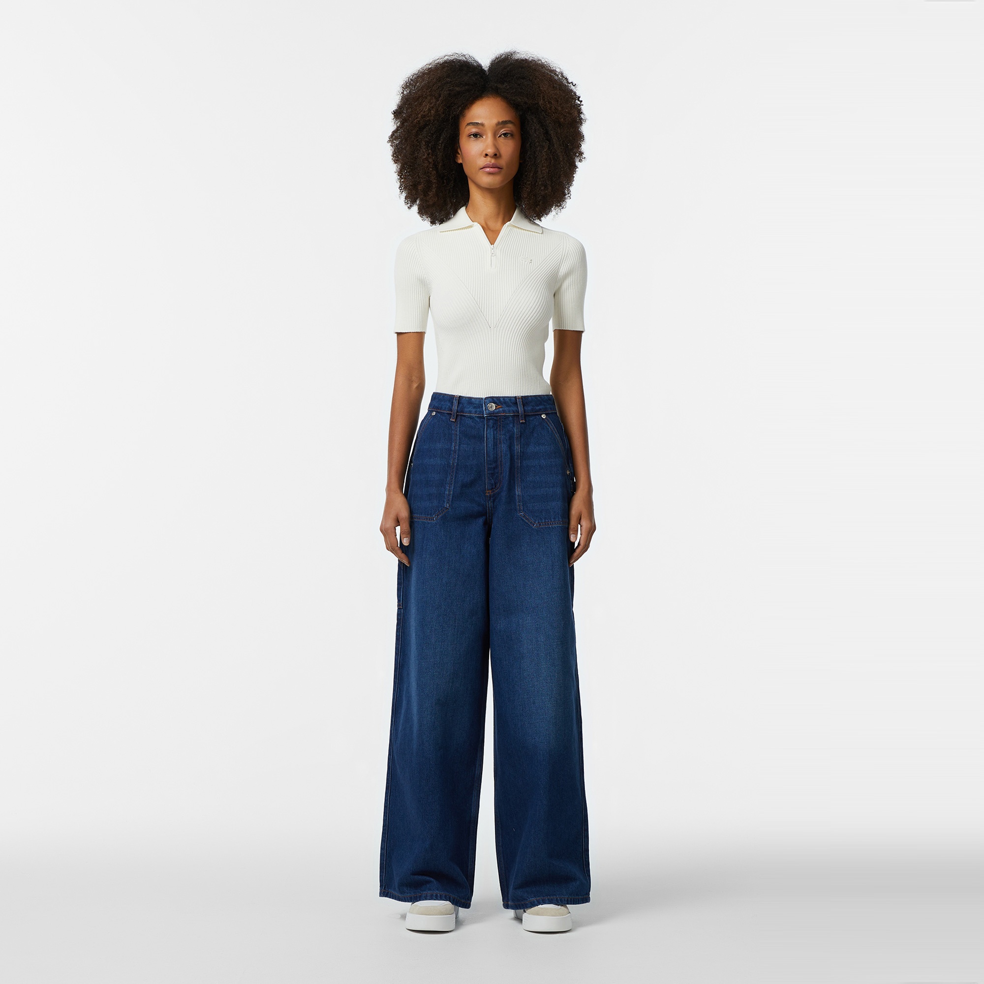 Lacoste Kadın Wide Fit Mavi Jean Pantolon