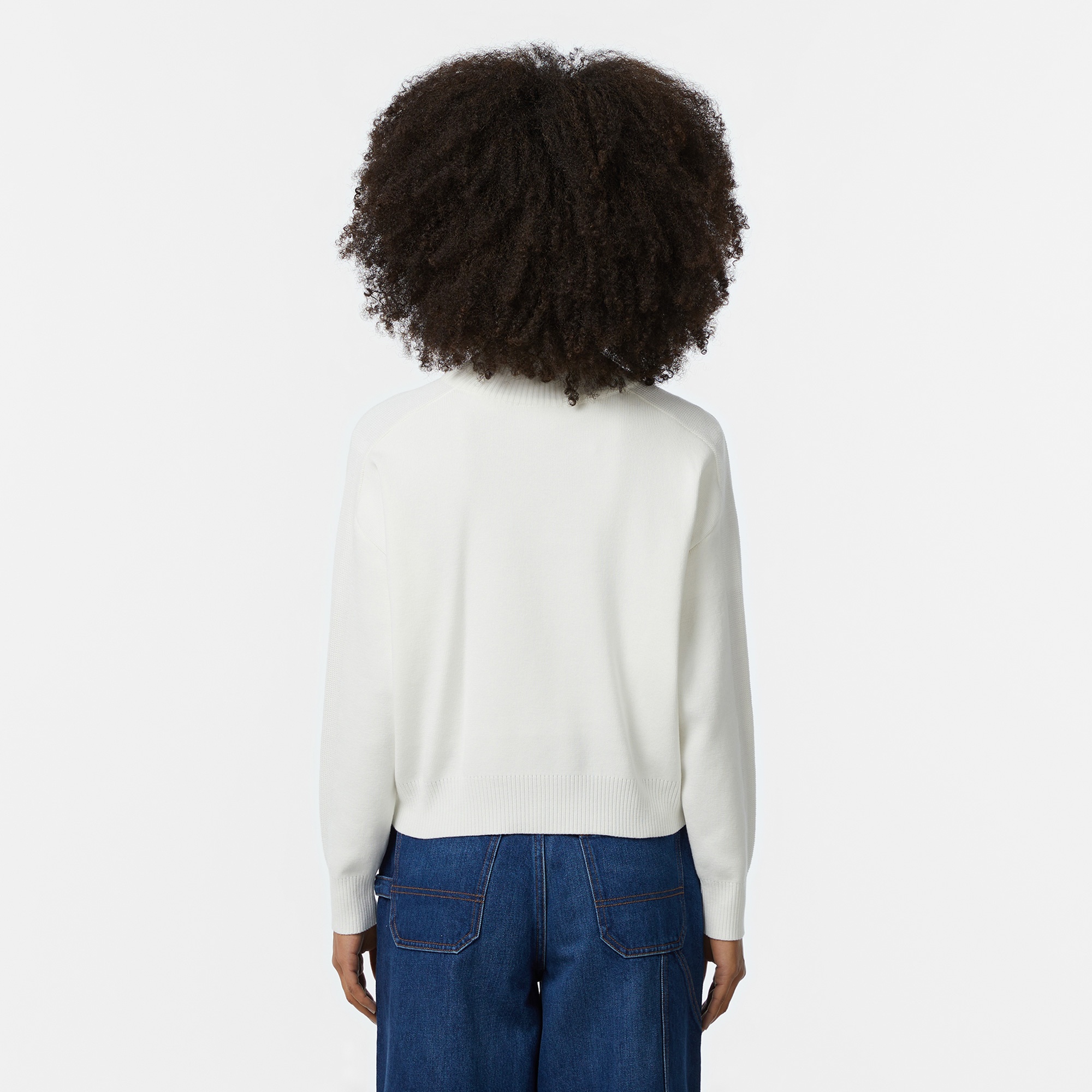 Lacoste Kadın Relaxed Fit Yarım Fermuarlı Beyaz Triko