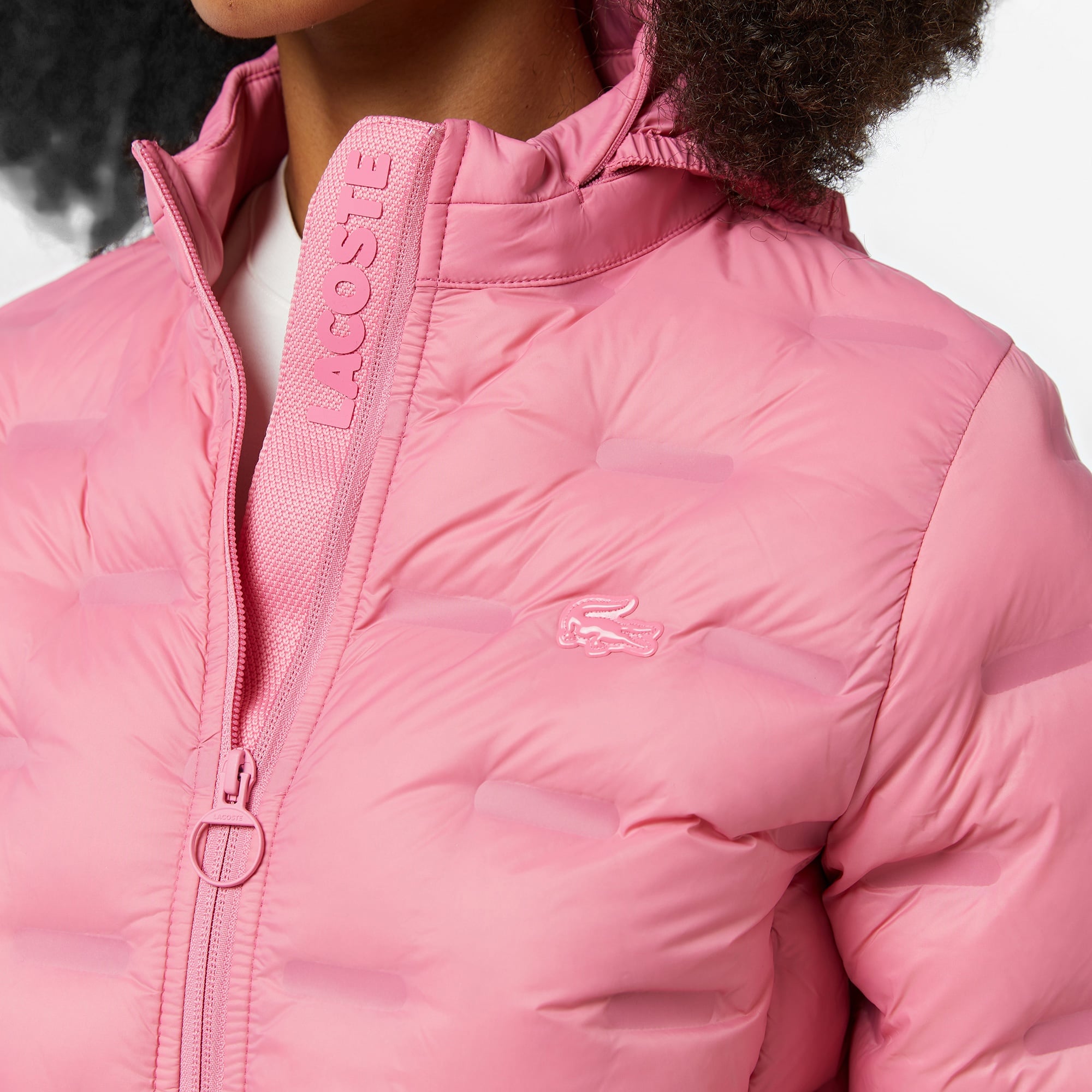 Lacoste Kadın Regular Fit Kapüşonlu Kapitone Pembe Mont