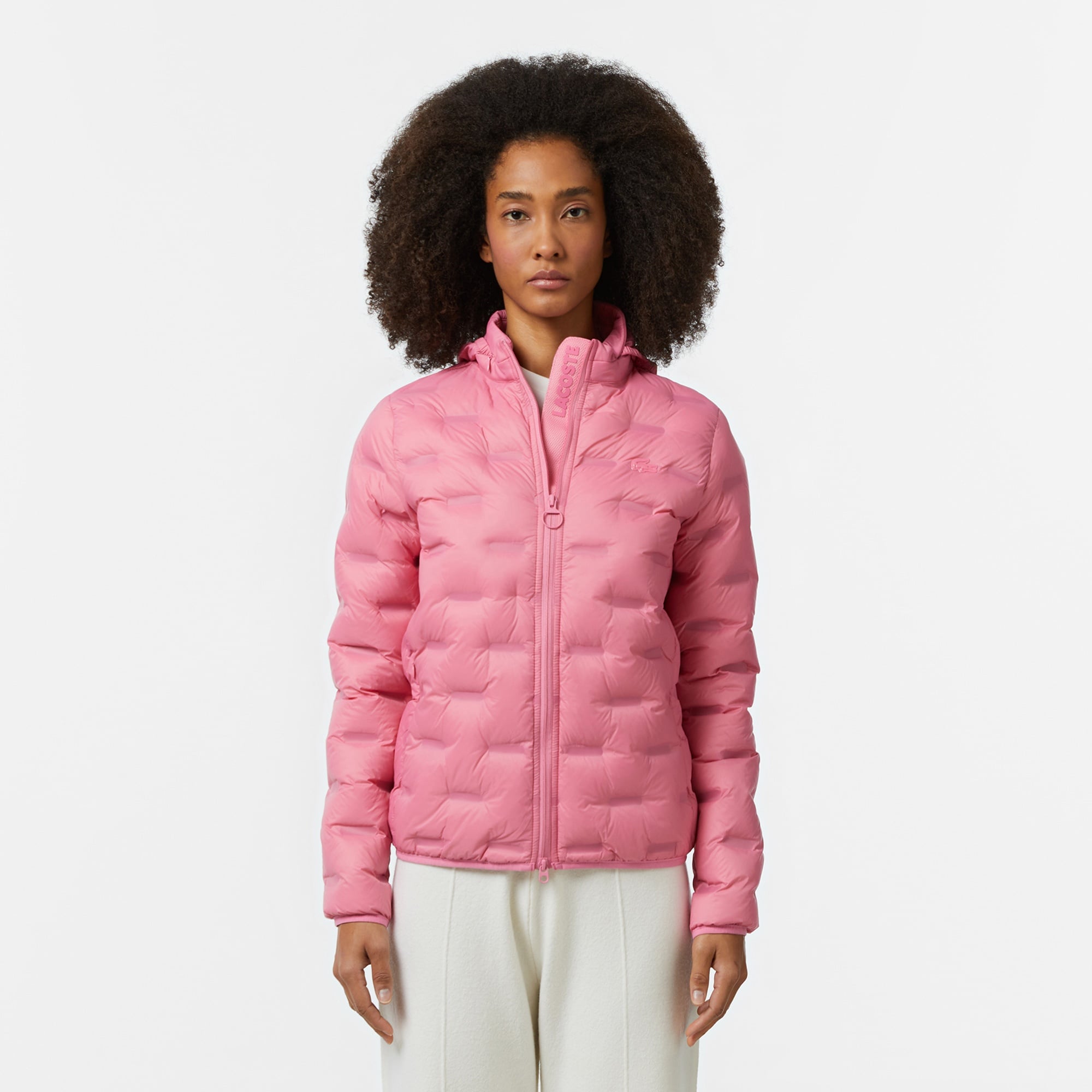 Lacoste Kadın Regular Fit Kapüşonlu Kapitone Pembe Mont