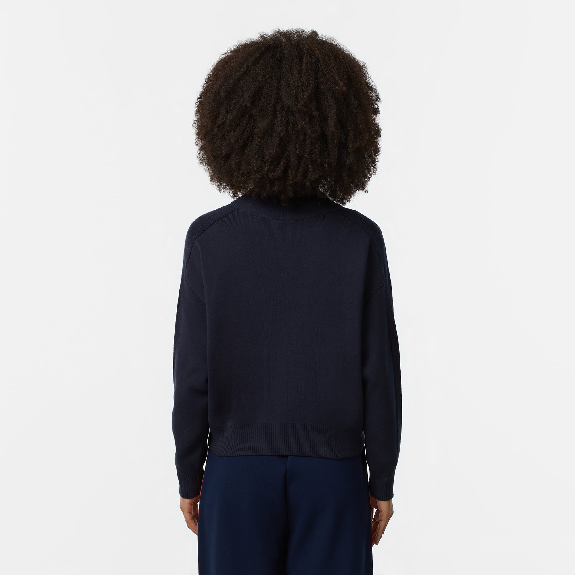 Lacoste Kadın Relaxed Fit Yarım Fermuarlı Lacivert Triko