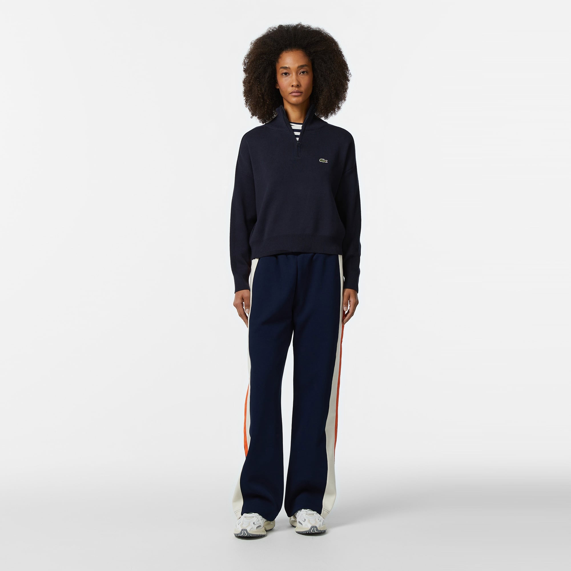 Lacoste Kadın Relaxed Fit Yarım Fermuarlı Lacivert Triko