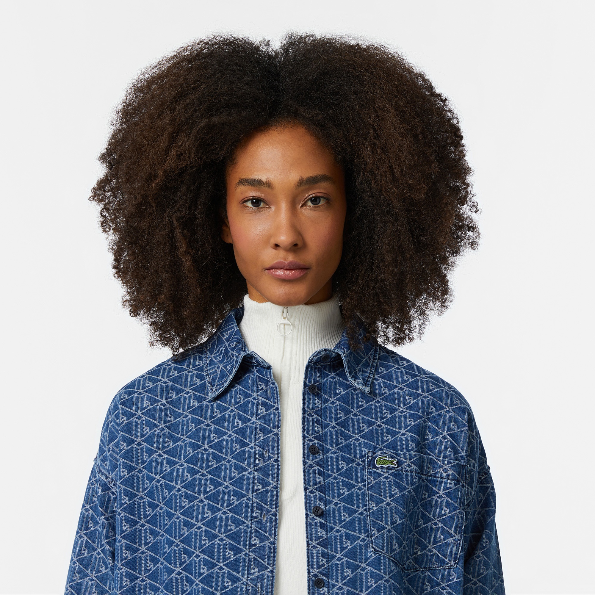 Lacoste Kadın Loose Fit Mavi Gömlek