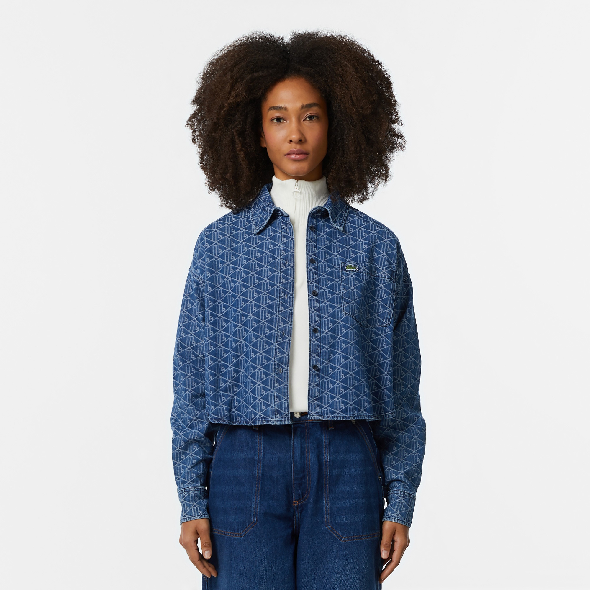 Lacoste Kadın Loose Fit Mavi Gömlek