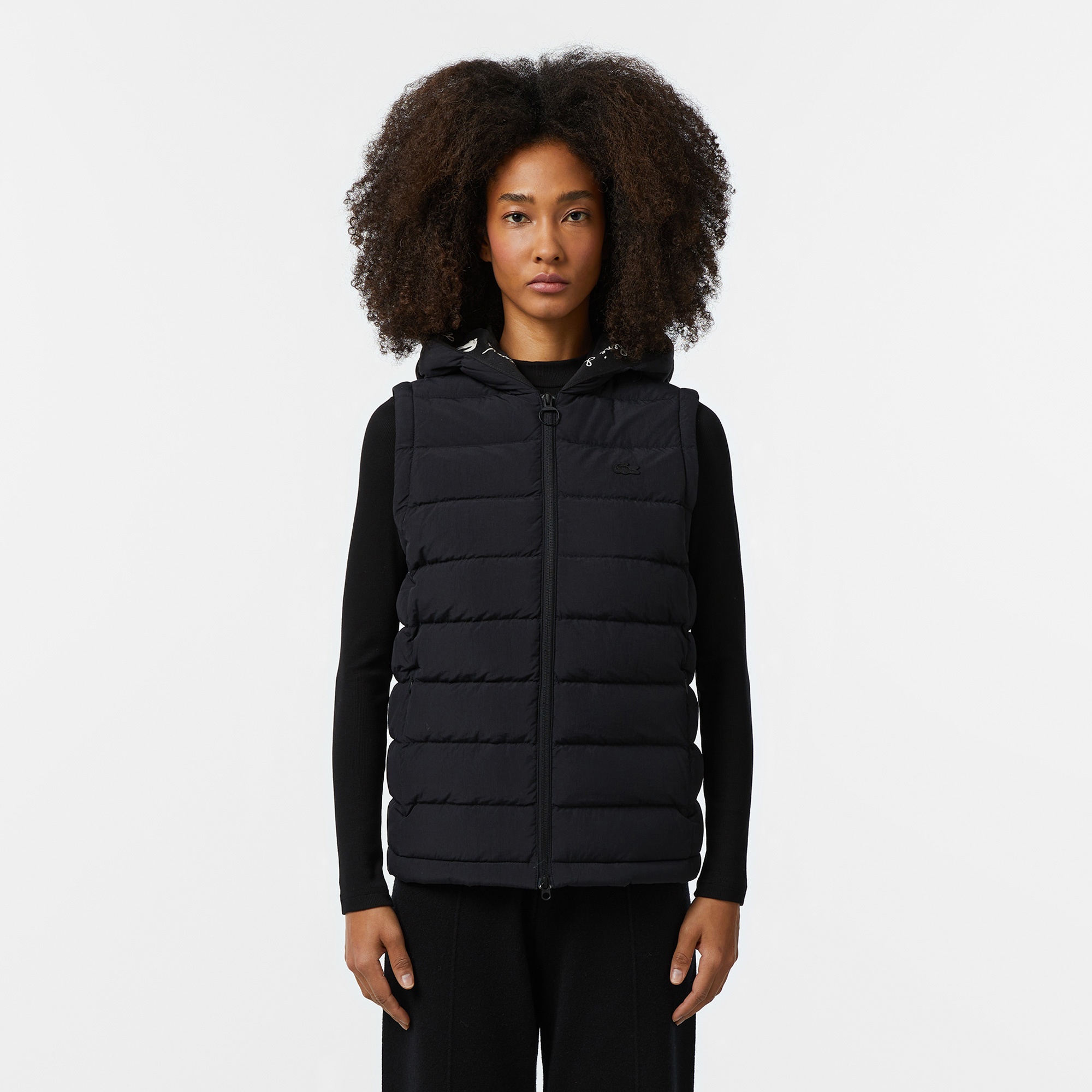 Lacoste Kadın Regular Fit Kapüşonlu Siyah Mont