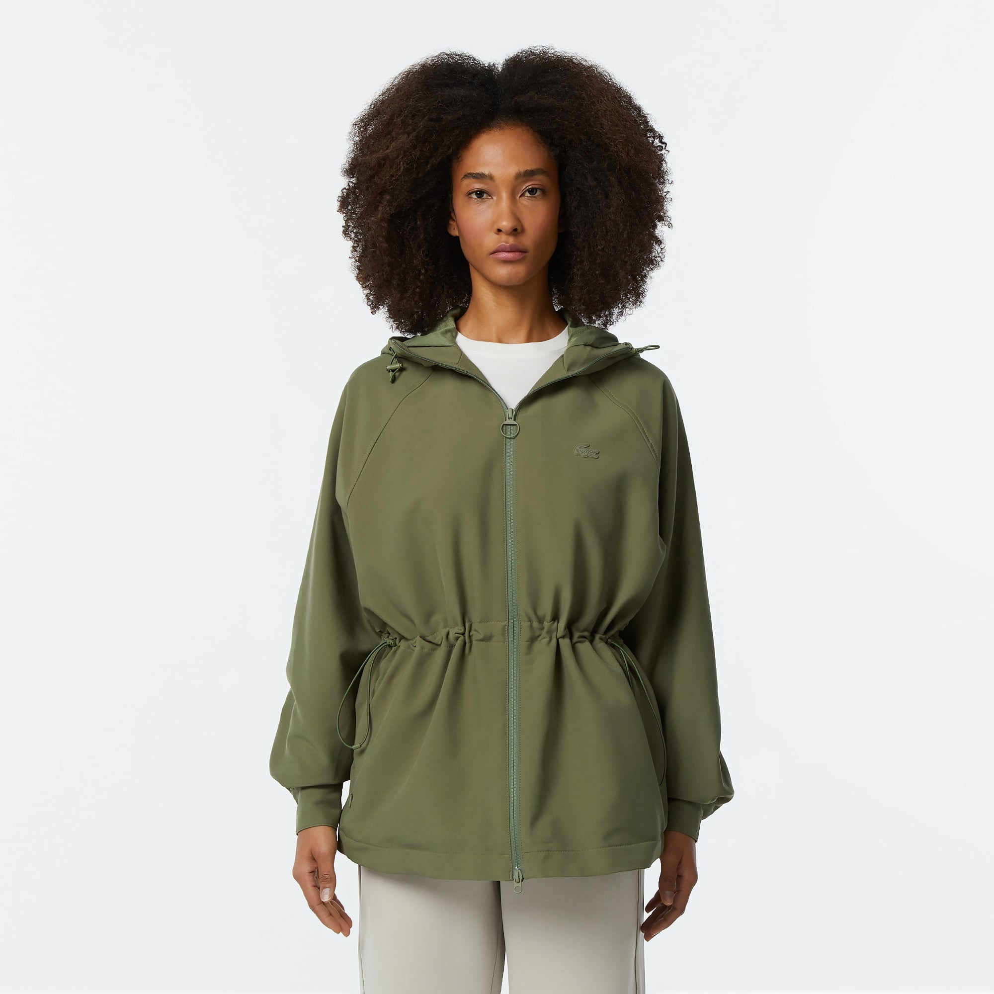 Lacoste Kadın Relaxed Fit Kapüşonlu Yeşil Yağmurluk