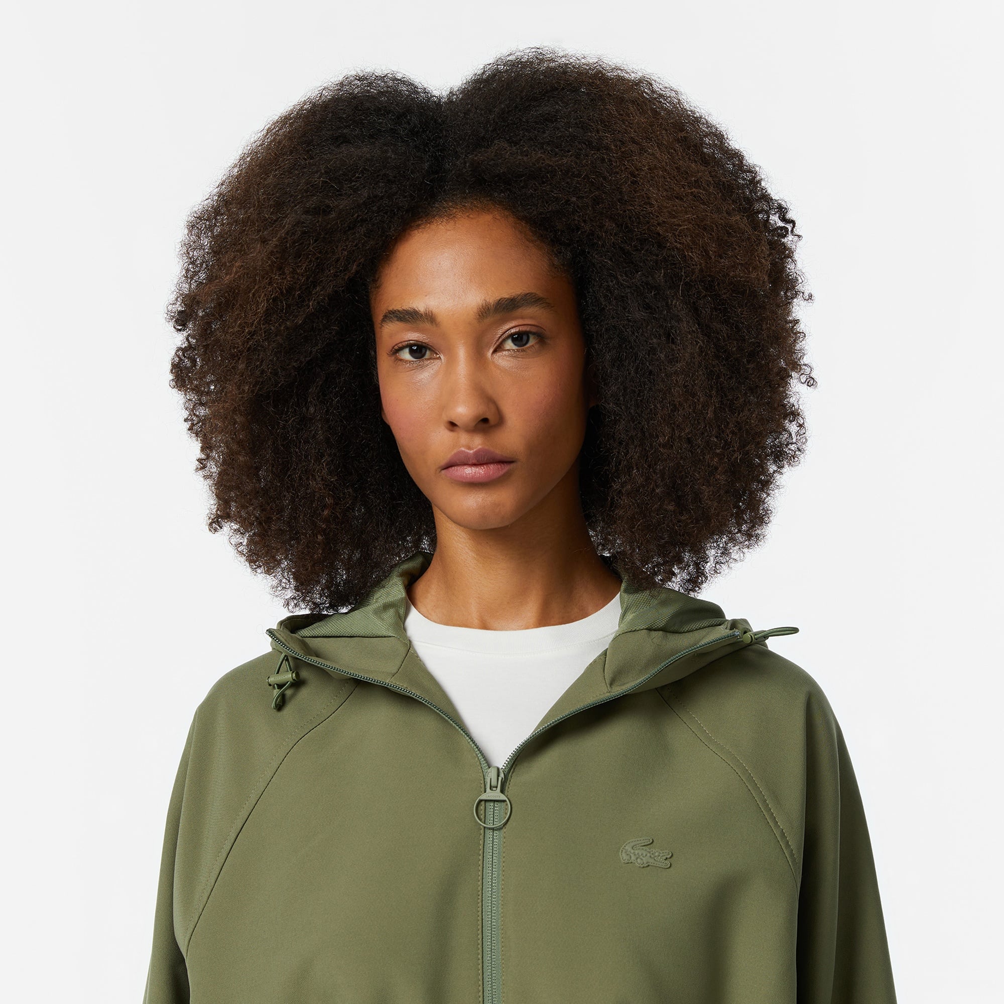 Lacoste Kadın Relaxed Fit Kapüşonlu Yeşil Yağmurluk