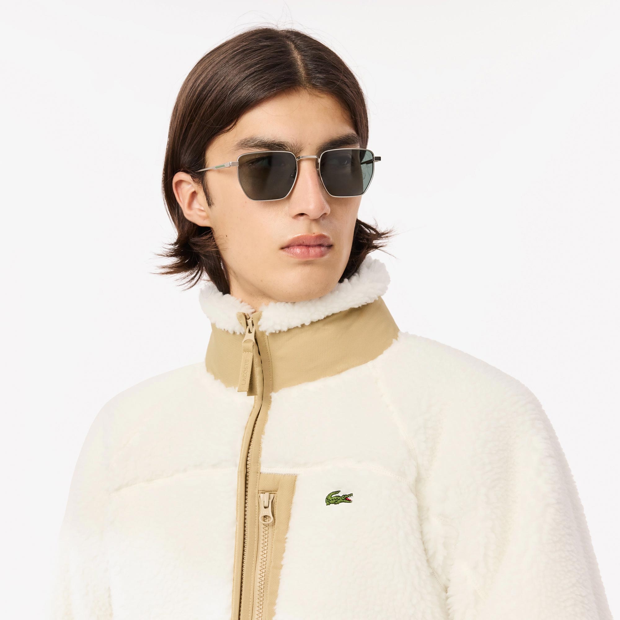 Lacoste Erkek Dik Yaka Desenli Beyaz Mont