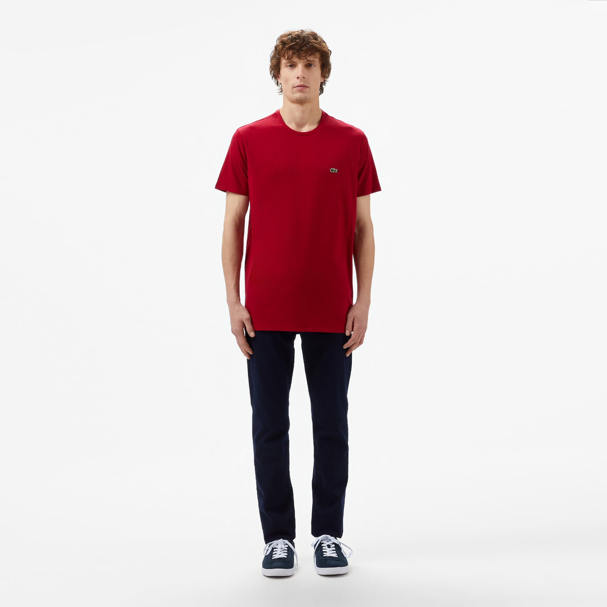 Lacoste Erkek Slim Fit Bisiklet Yaka Bordo T-Shirt görsel 6