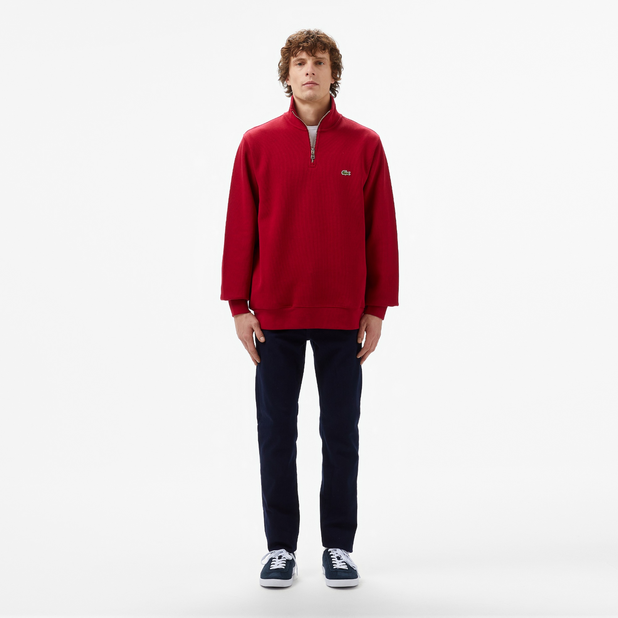 Erkek Classic Fit Yarım Fermuarlı Bordo Sweatshirt