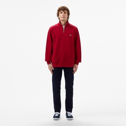 Erkek Classic Fit Yarım Fermuarlı Bordo Sweatshirt Bordo